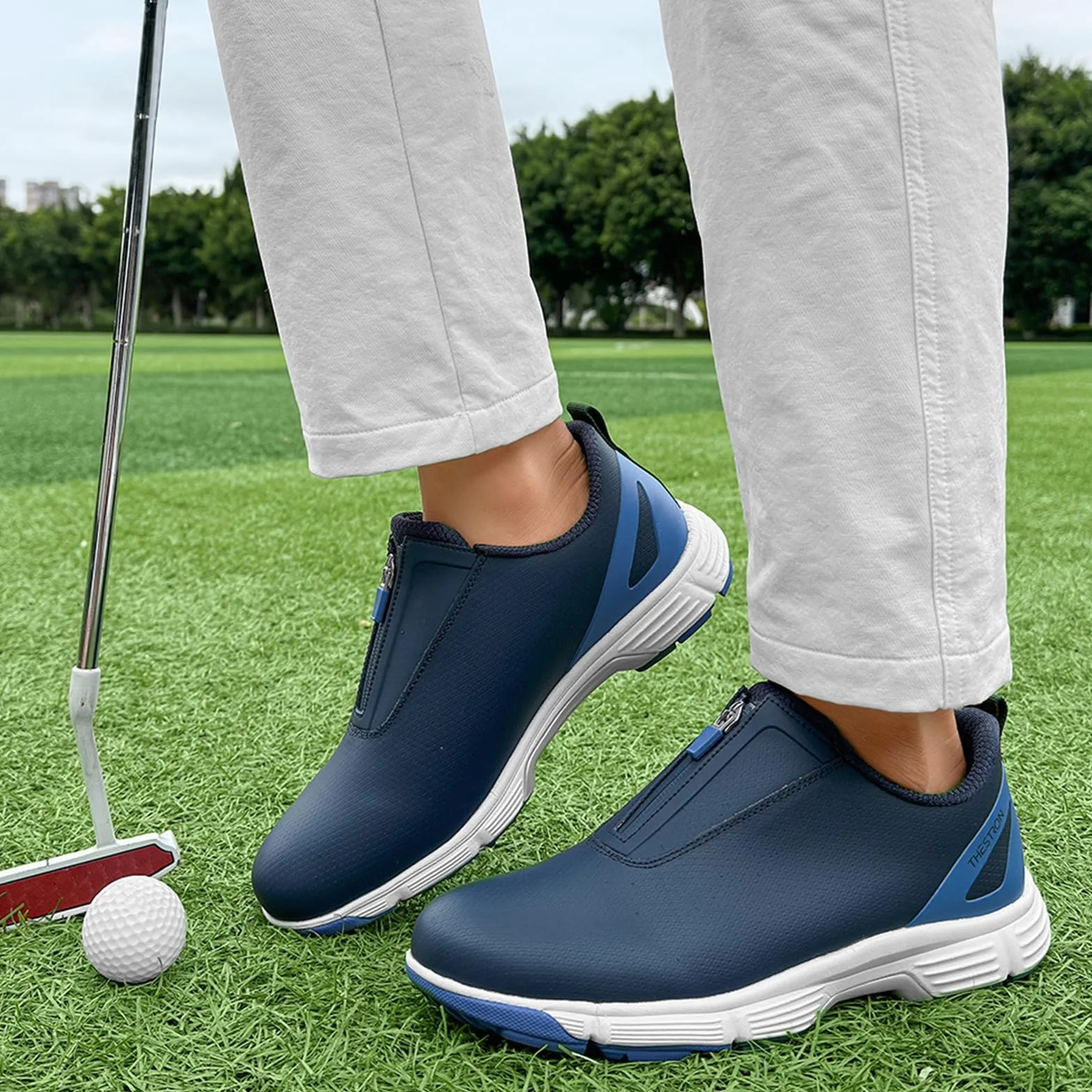 Zapatos De Golf Impermeables Hombre Zapatillas De Entrenamiento De Golf Profesionales Sin Clavos Zapatillas para Caminar con Cremallera Zapatillas Ligeras Antideslizantes