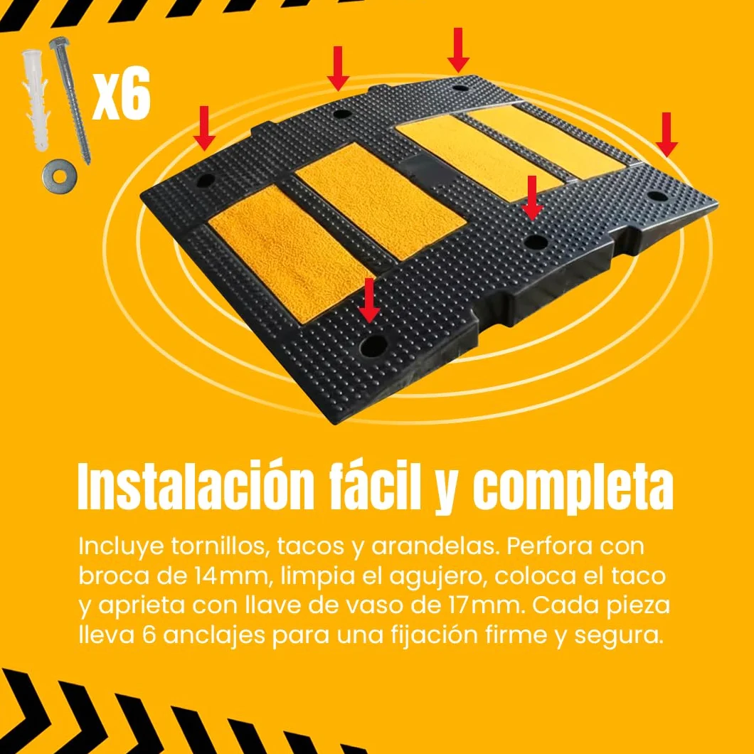 Pack de 2 Reductores de Velocidad de Caucho 5×60×50 cm Antideslizantes para Aparcamientos