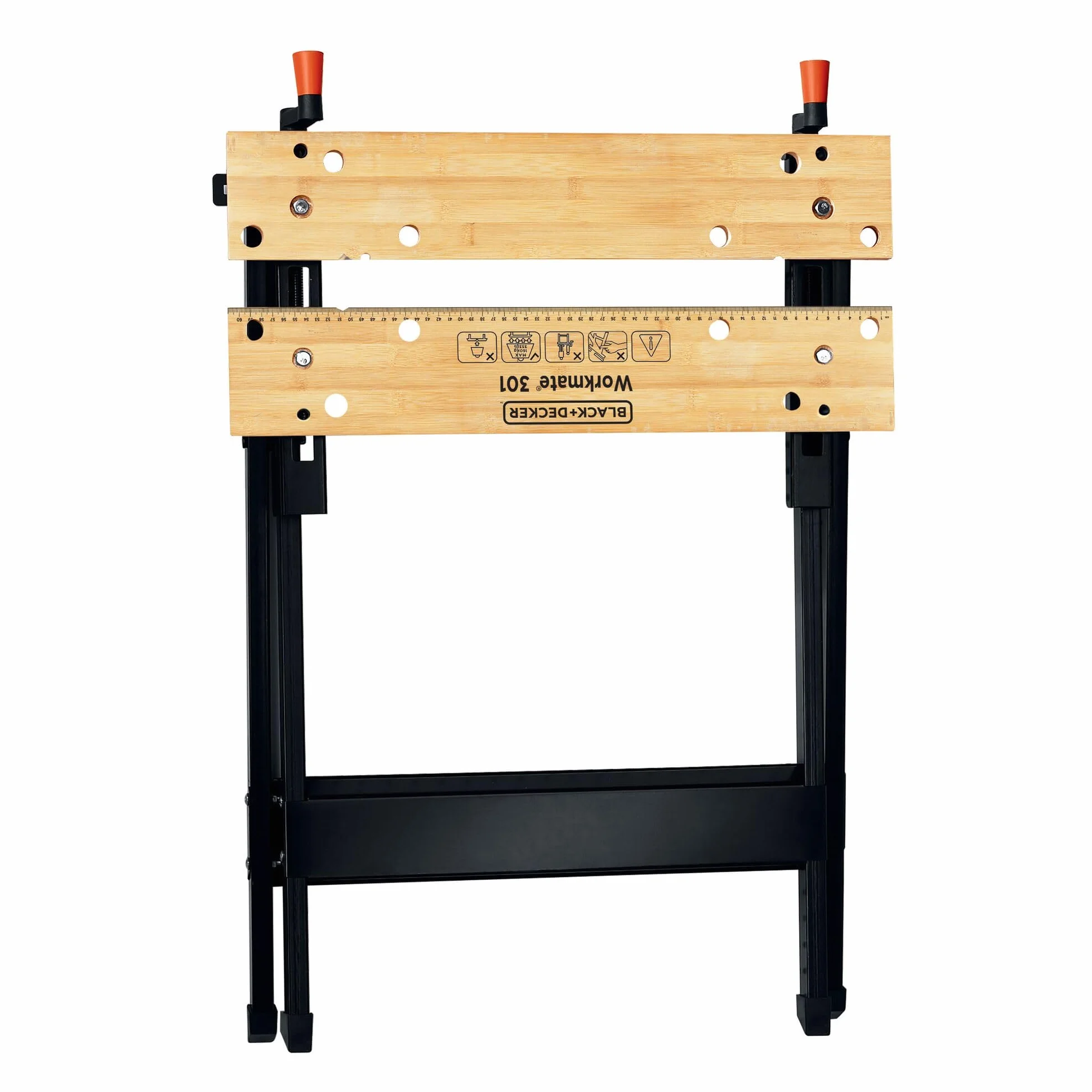 BLACK+DECKER WORKMATE WM301-XJ Banco de Trabajo Plegable, Doble Manivela, Patas Antideslizantes, Bambú y Acero, Negro