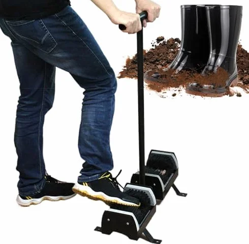 Cepillo rascador de botas resistente, herramienta de eliminación de barro de doble cara con mango de agarre de base fija para limpieza al aire libre
