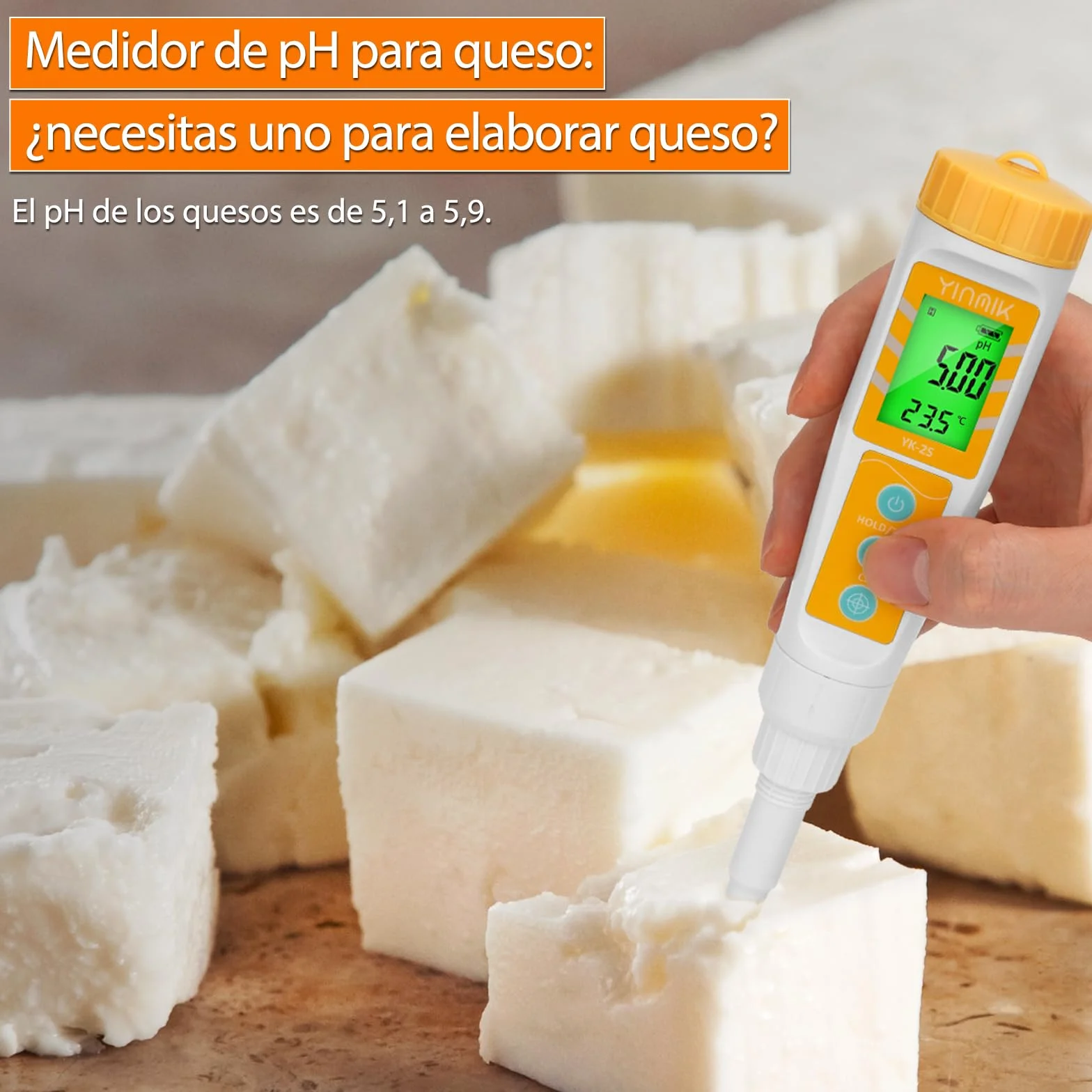 YINMIK Medidor de pH de Alimentos con Sonda Reemplazable, Probador Digital para Masa, Pan, Carne, Queso