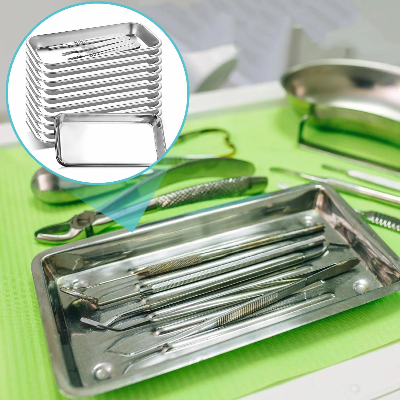 Bandejas de instrumentos de acero inoxidable para laboratorio dental 22,5 x 11,7 x 2 cm