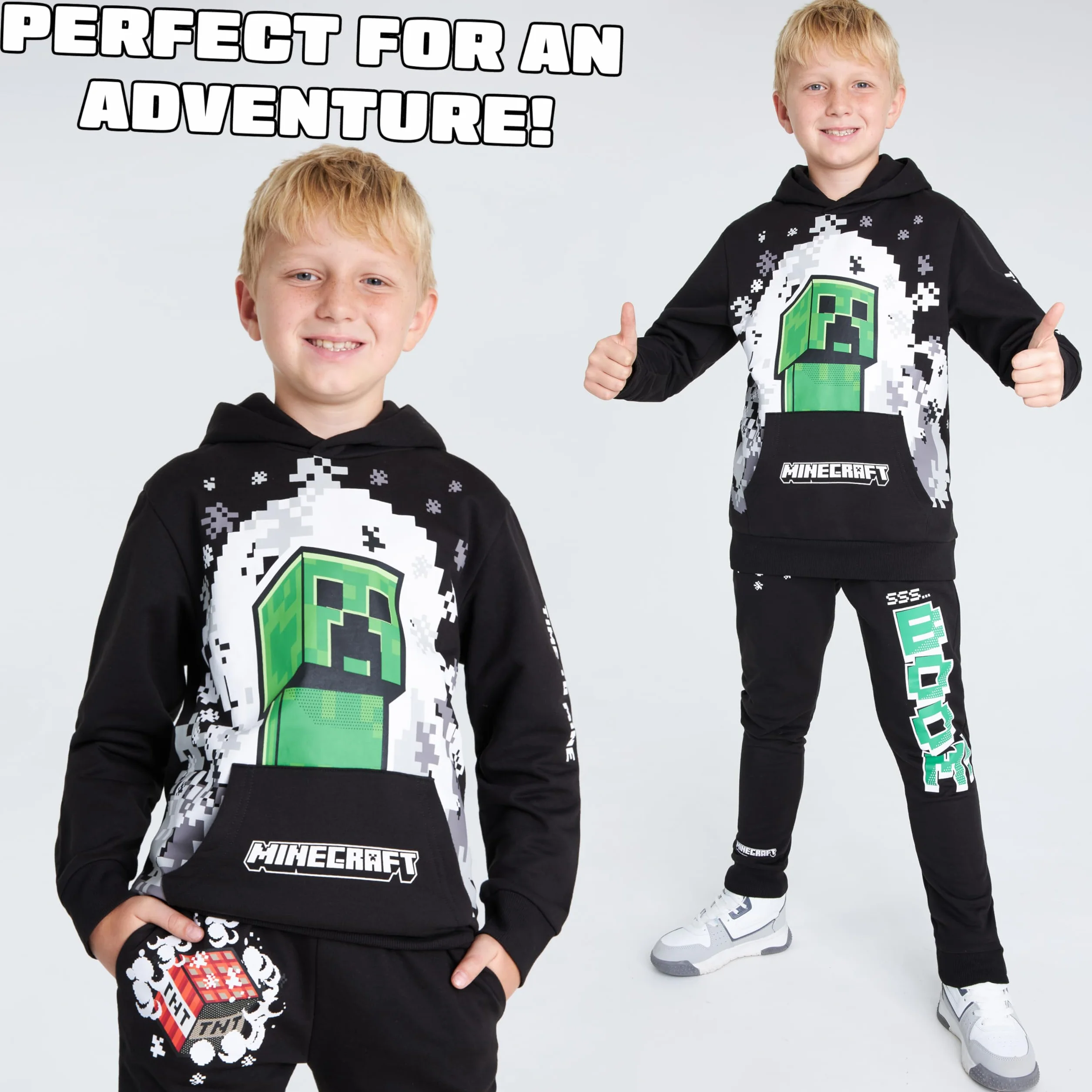 Minecraft Conjunto Chándal Niño - Sudadera con Capucha y Pantalones Niños