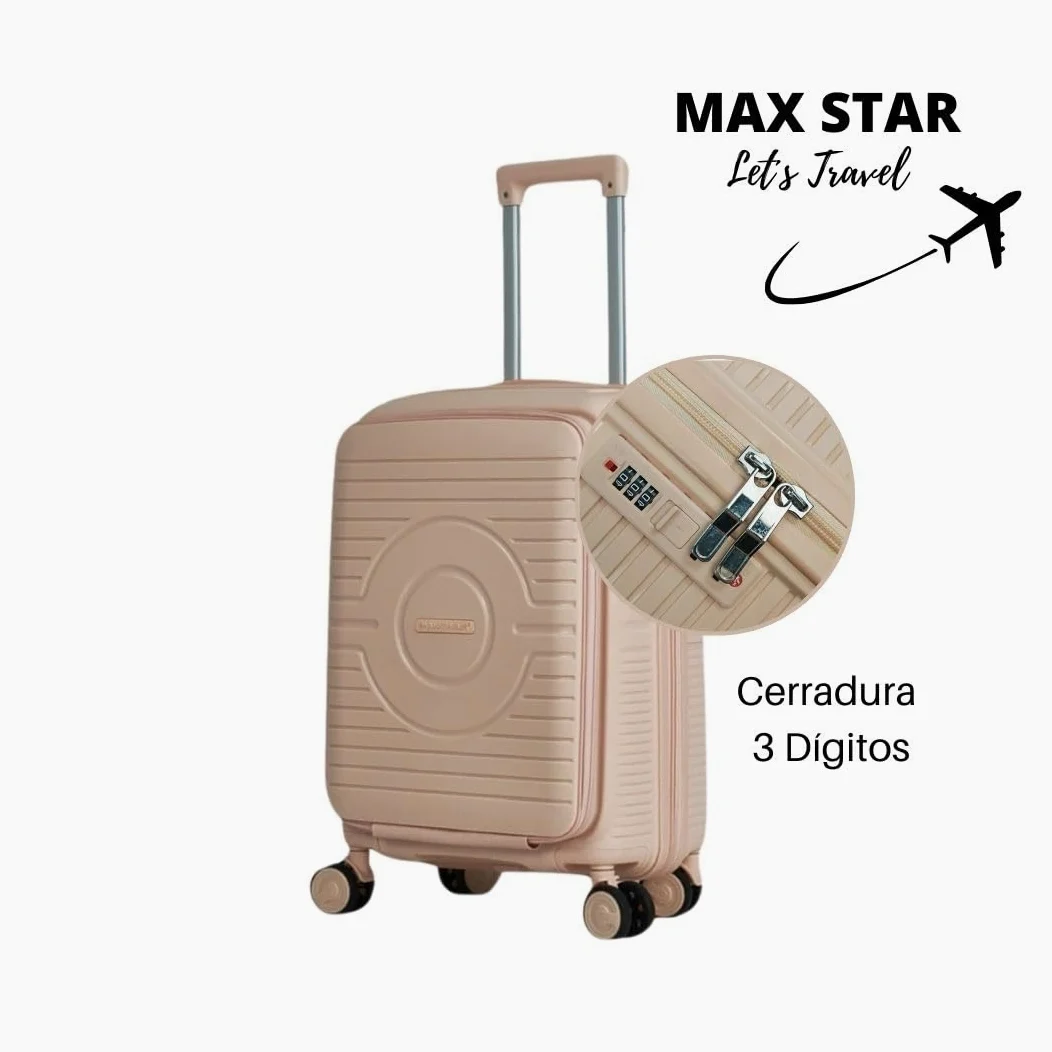 Max Star-Juego De Maletas 4 Piezas con Neceser Rigidas,4 Ruedas Dobles,Medidas Grande.76cm,Mediana.66cm,Pequeña.55cm Cabina, Material Polipropileno,Cerradura TSA,MS-2302 (Rose Gold)