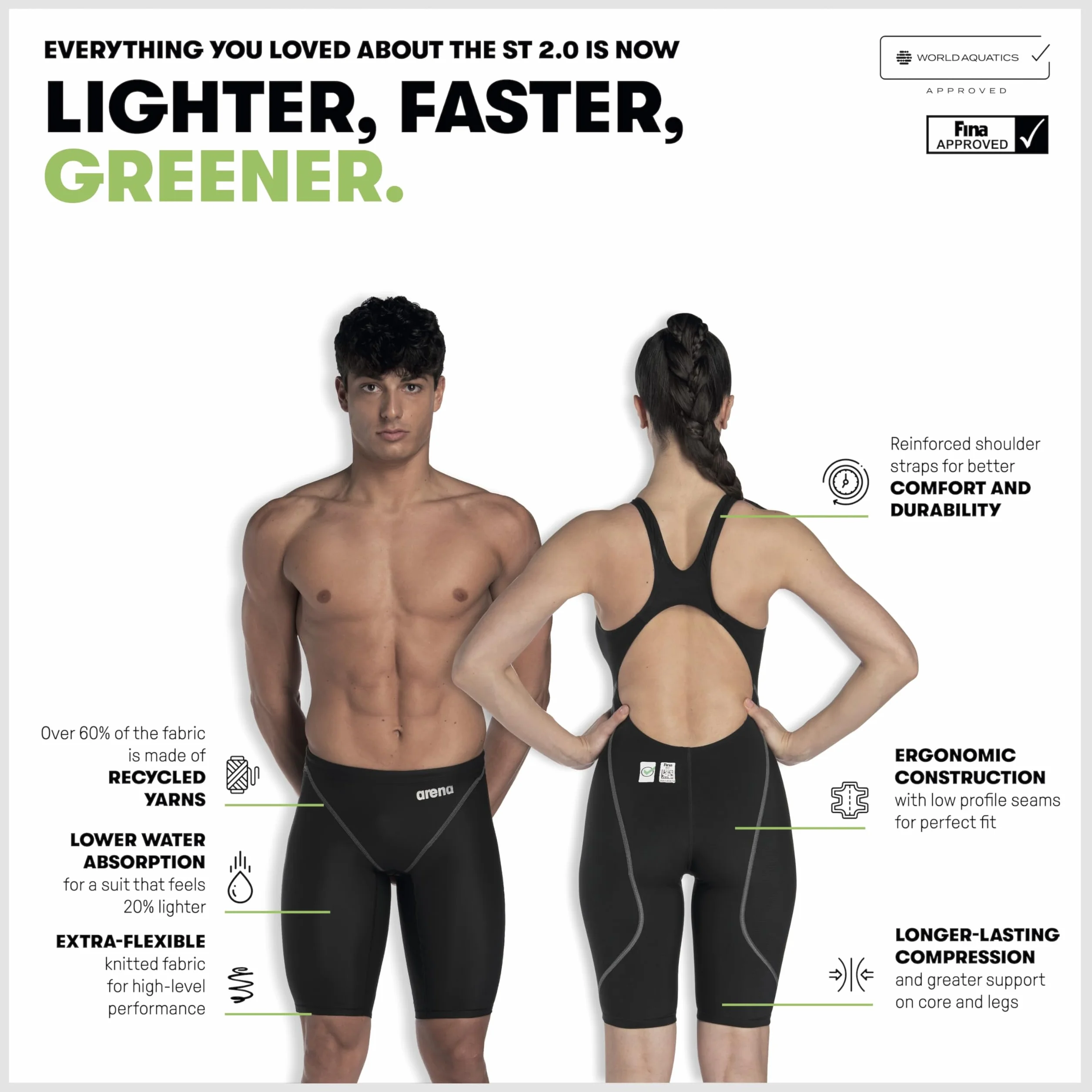 arena Bañador Jammer para Niño Powerskin ST Next, Bañador Homologado por FINA, Bañador para Niño de Tejido Reciclado, Bañador Jammer para Niño
