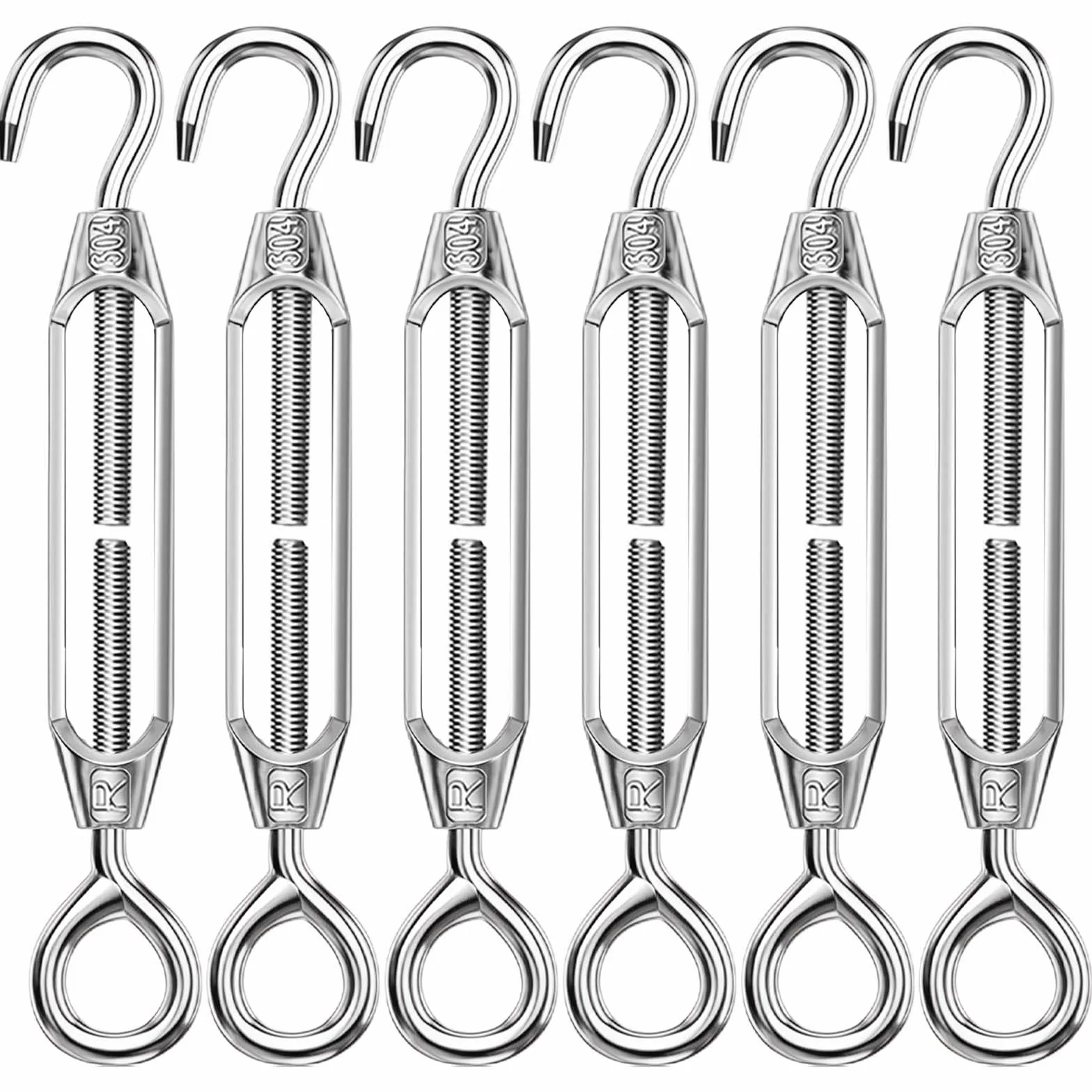 Tensores de Alambre M4 de Acero Inoxidable 304, Heavy Duty Ajustables para Cables, Toldos y Jardín - 6 Piezas