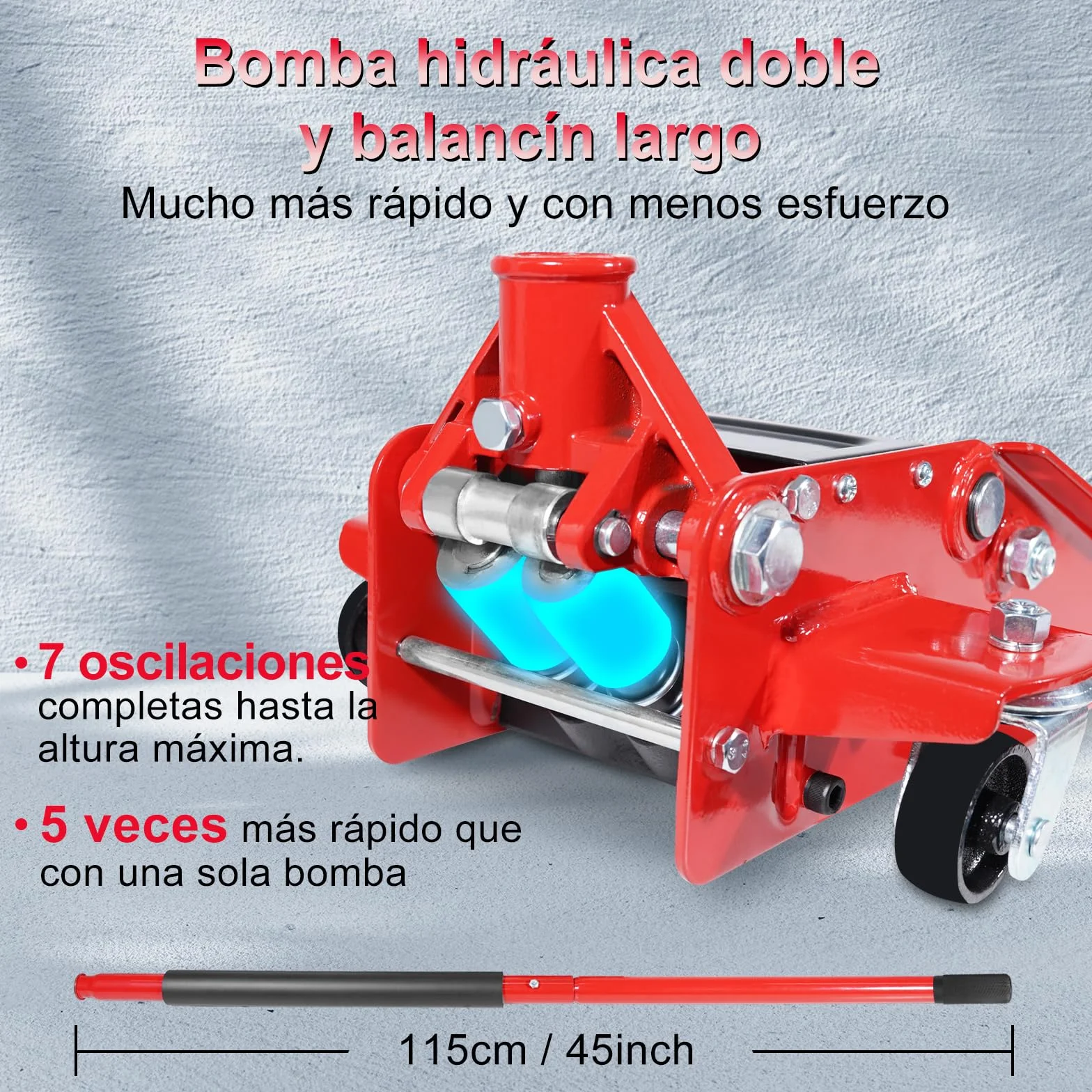 HYCHIKA Gato Hidráulico de Acero 3 Toneladas Perfil Ultra Bajo Bomba de Elevación Rápida Doble Pistón