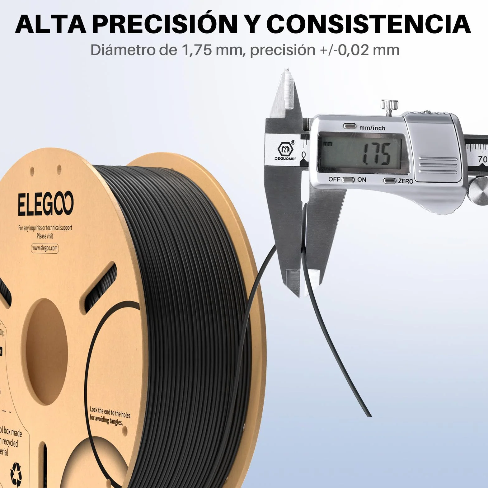 ELEGOO Filamento PLA+ 1.75mm 1KG Blanco, Precisión Dimensional +/- 0.02mm para Impresora 3D