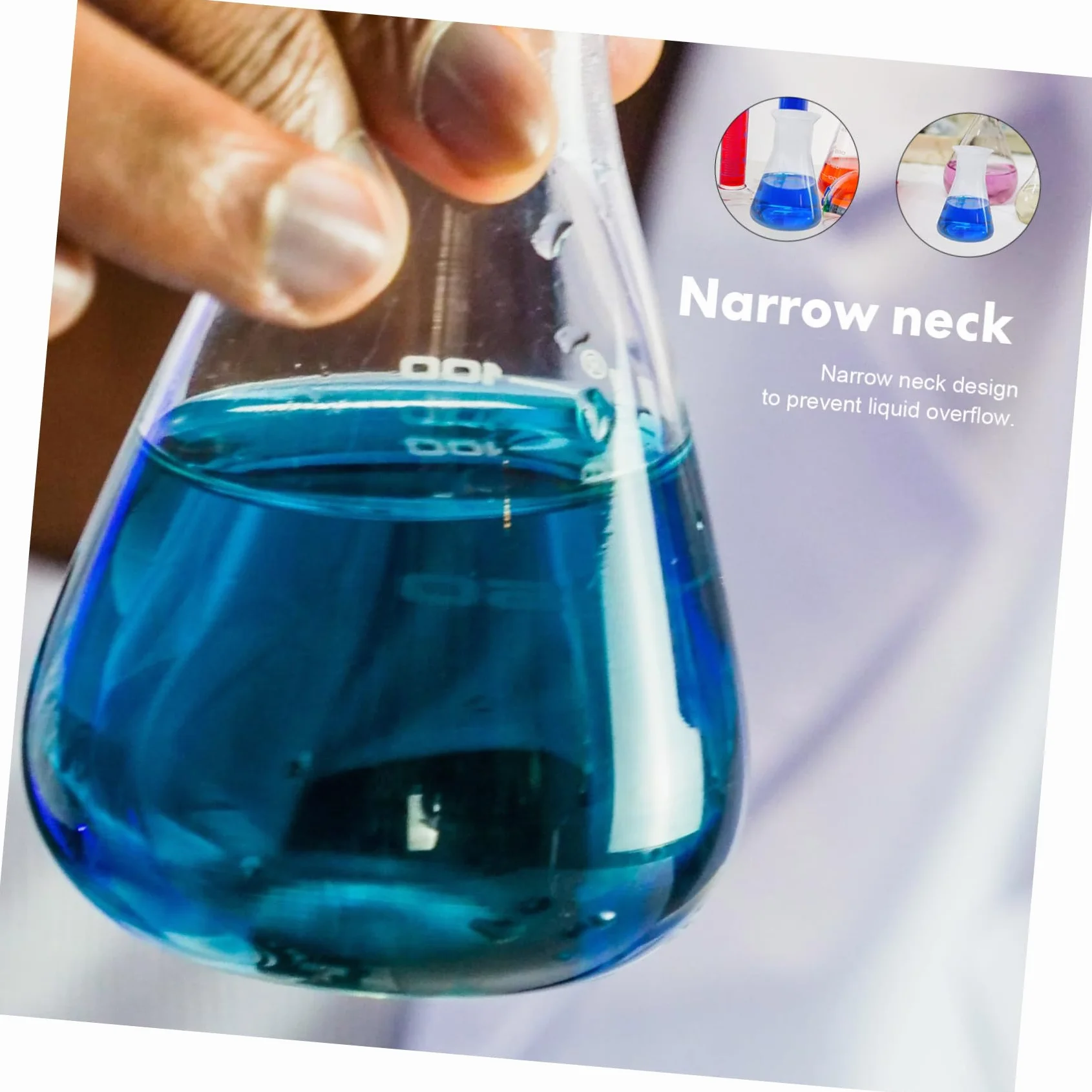 Matraz Erlenmeyer de Plástico 100 ml, Juego de 6 Matraces Cónicos Graduados Cuello Estrecho para Laboratorio