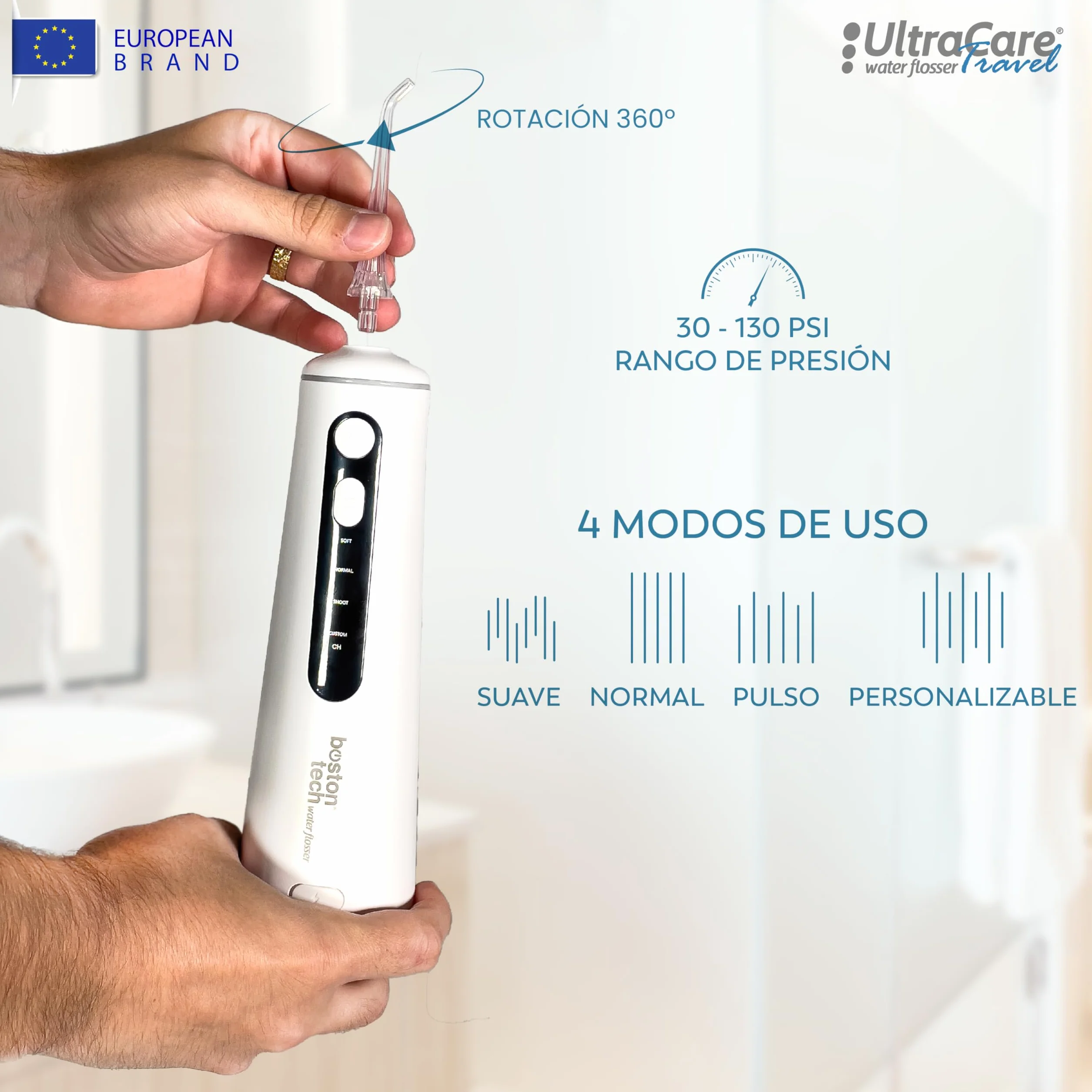 Aquapik Ultracare Travel Irrigador Bucal Portatil Inalámbrico 8 Boquillas 4 Modos IPX8 Impermeable 300ML USB-C Recargable