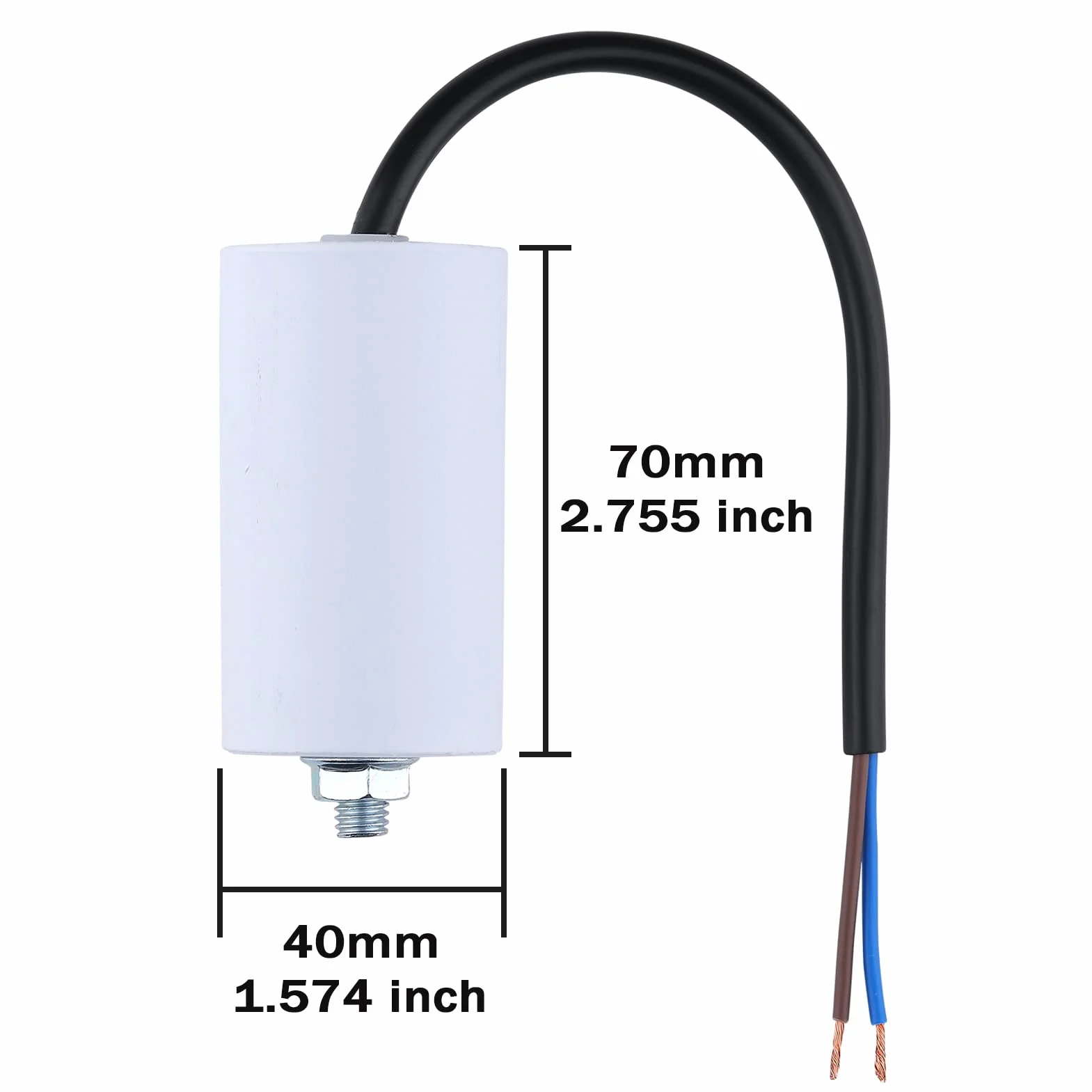 CBB60 Condensador de Arranque 12µF 450V 40x70MM Cable M8