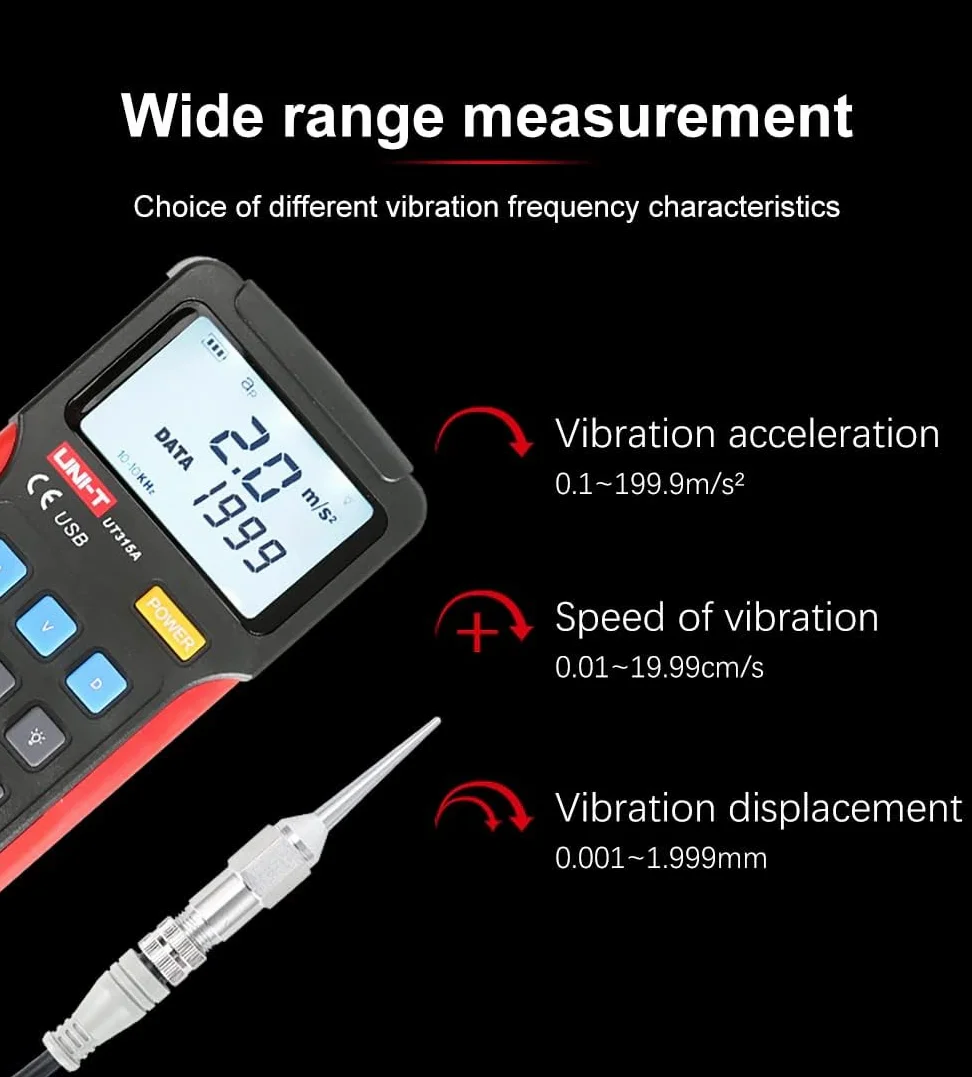 UNI-T UT315A Digital Vibration Tester Acceleration Velocity Displacement USB PC