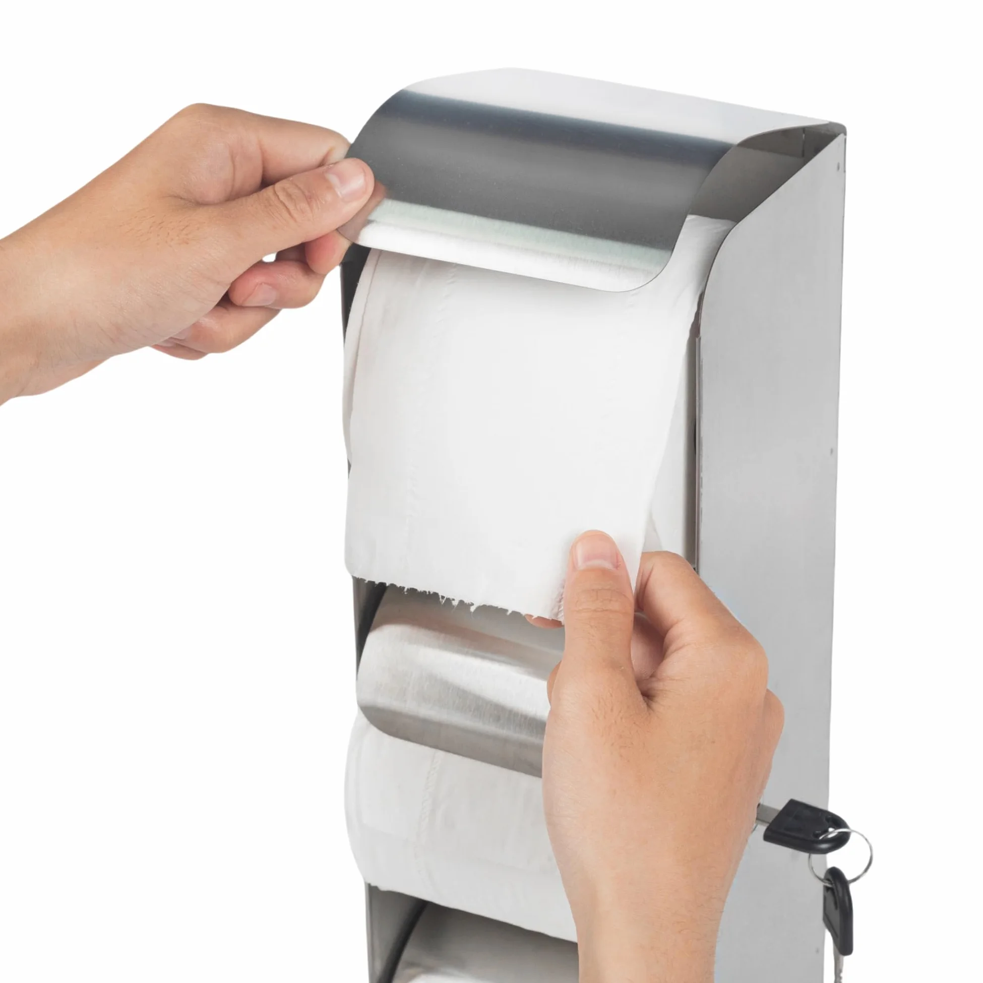 Dispensador de papel higiénico comercial de acero inoxidable 3 rollos con cerradura
