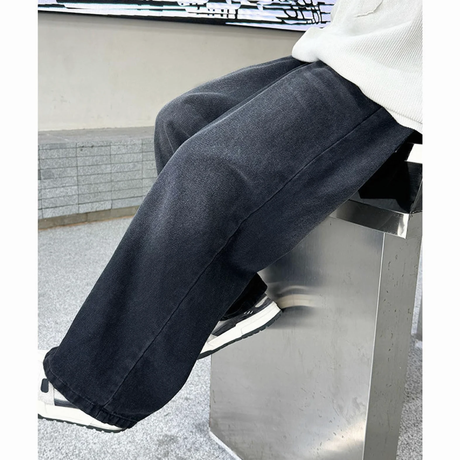 Jeans holgados para niños, cintura elástica, pantalones de mezclilla clásicos rectos de pierna ancha para niños de 6 a 14 años