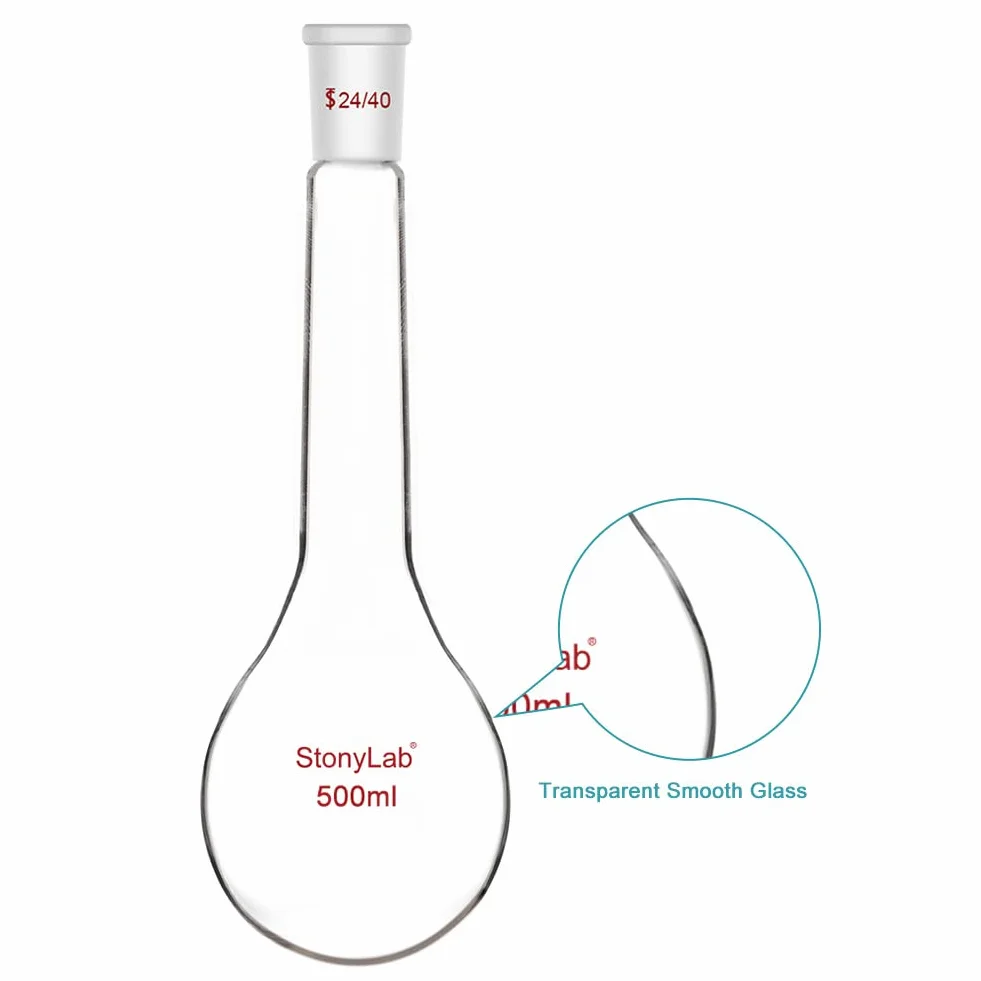 Kjeldahl Flask, Heavy Wall Borosilicate Glass Round Bottom Flask, 24/40 Standard Taper Joint, 500 ml