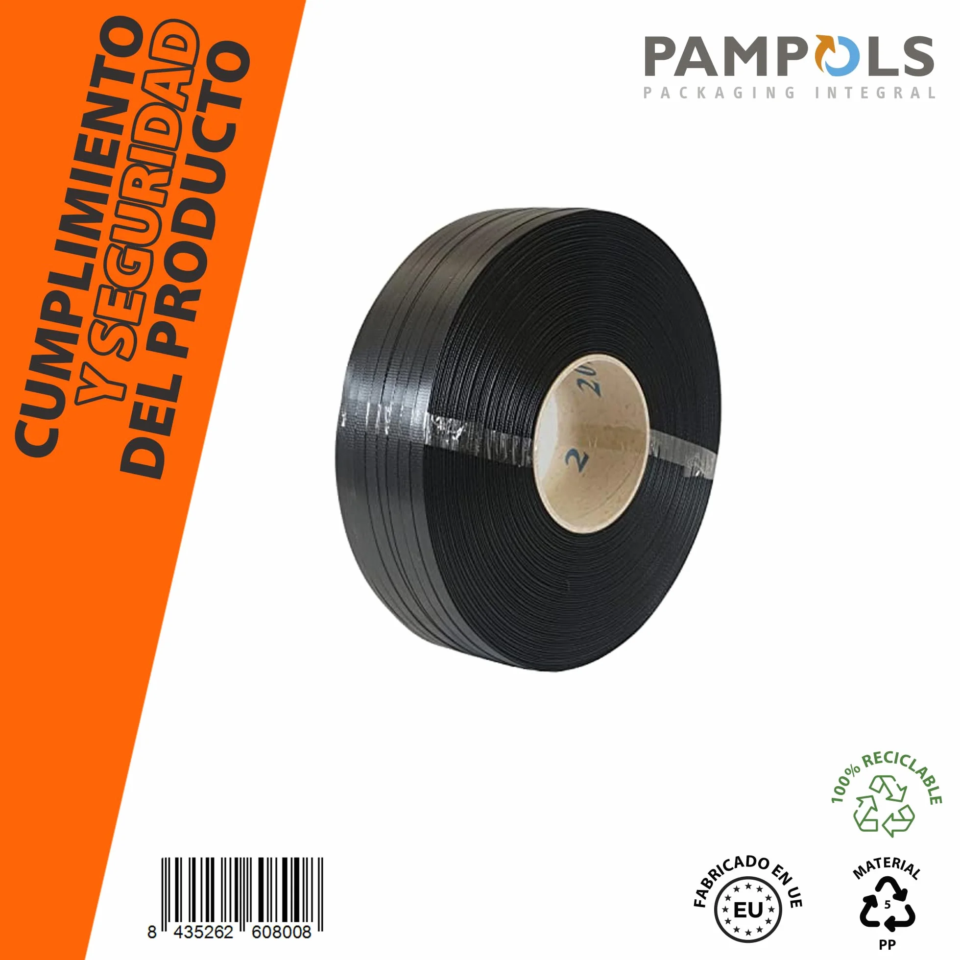 Cinta de fleje de polipropileno PP 13 mm x 0,8 mm 150 mm 1200 m Negro