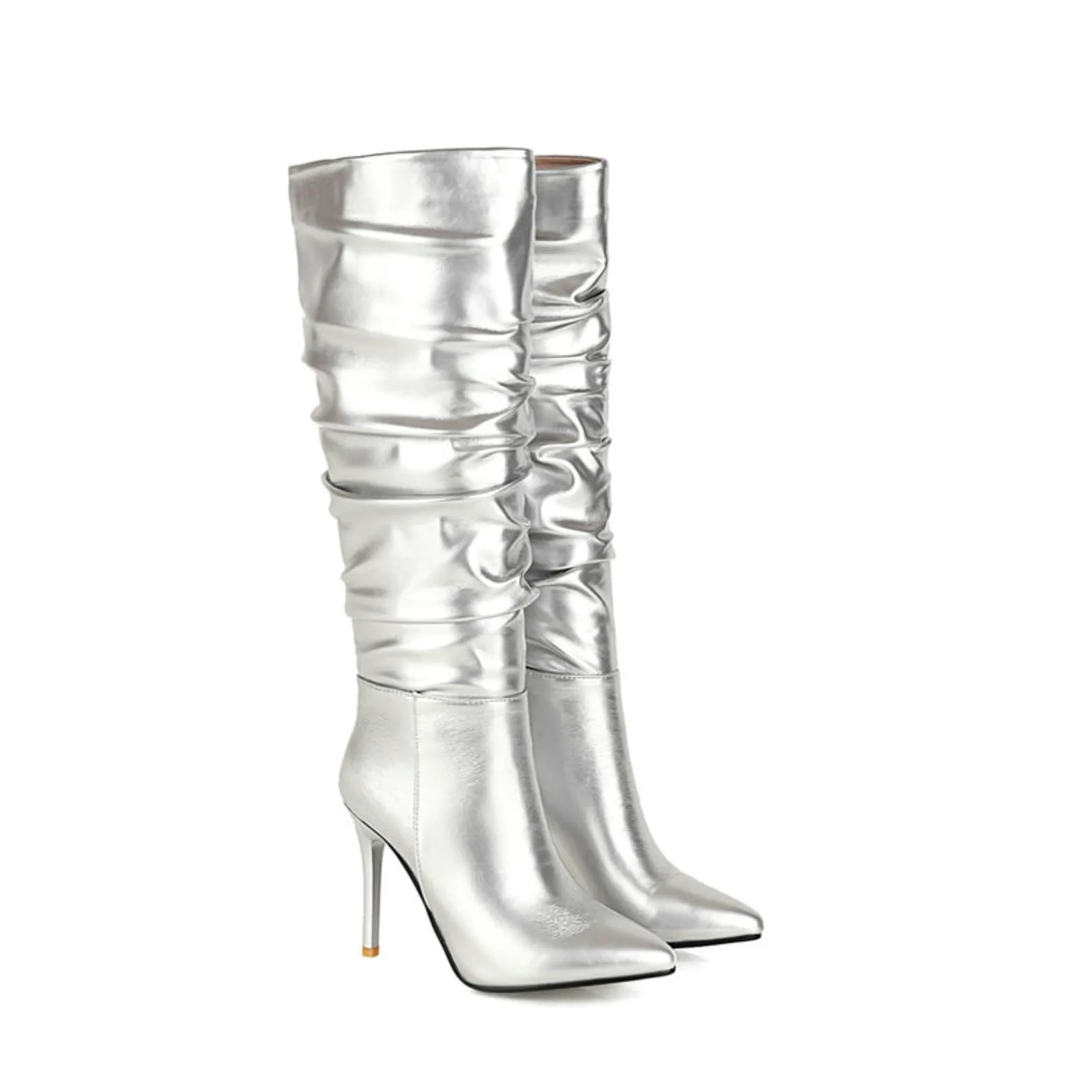 Mujer Botas Largas De Tacón Puntiagudo Tacón Stiletto Botas Encima De La Rodilla Pull-On Botas De Motocicleta Botas De Montar Cuero Botas De Combate Caminar Caballero