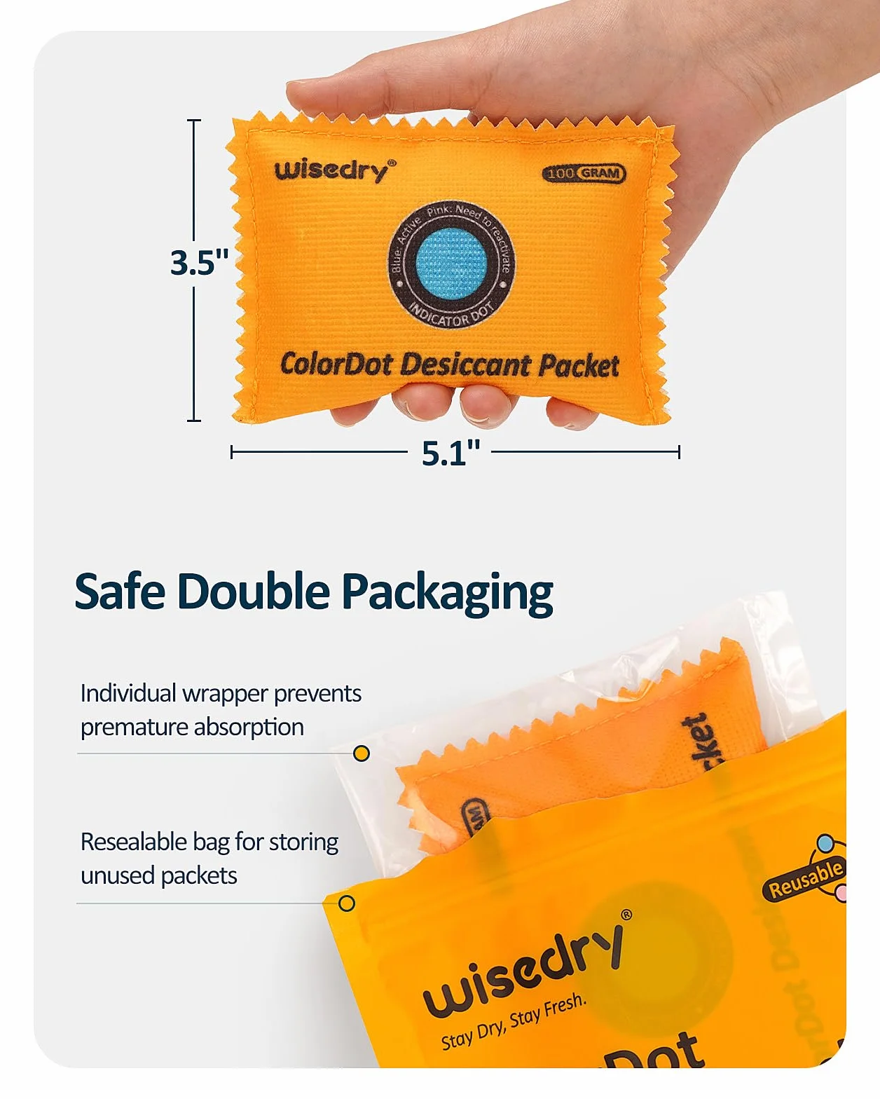 Wisedry Paquete de 100 g Desecantes Recargables Gel de Sílice Indicadores de Color Bolsas Absorbentes de Humedad Reutilizables