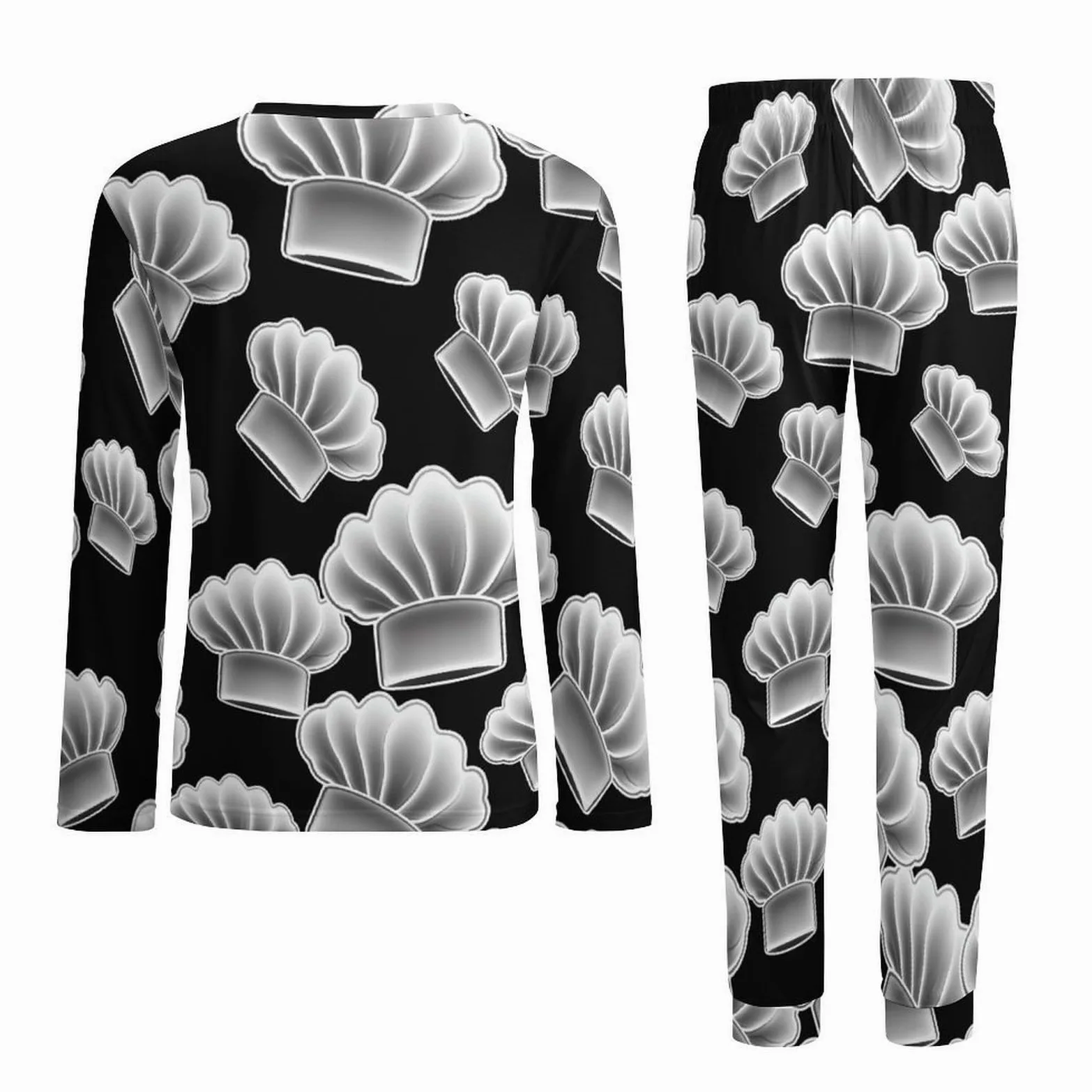 Conjunto de pijama para hombre con gorro de chef, cuello redondo, ropa de dormir larga, 2 piezas