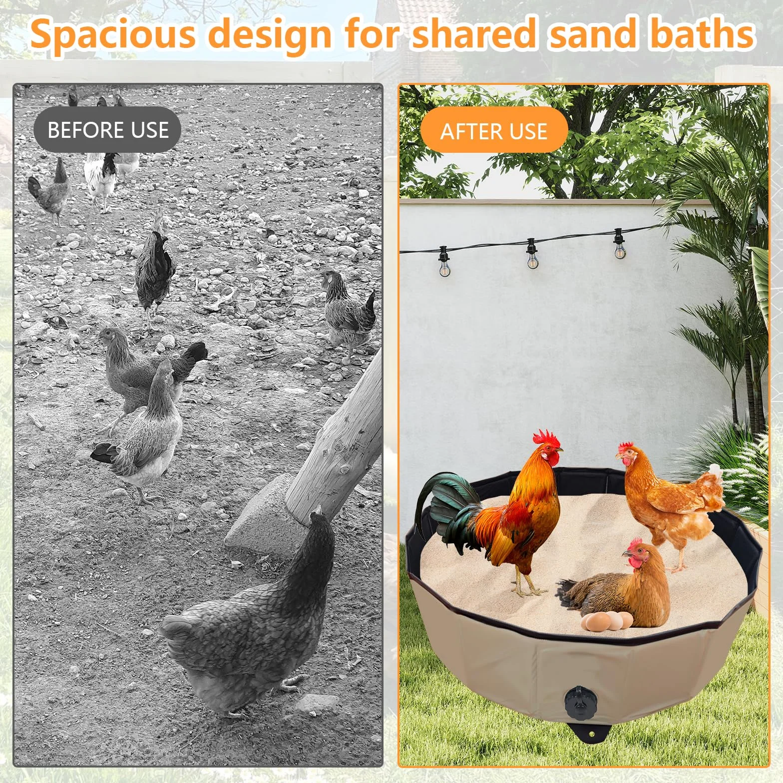 Pollo Baño de Arena Bañera Plegable para Gallinas, Recipiente de Limpieza PVC Portátil
