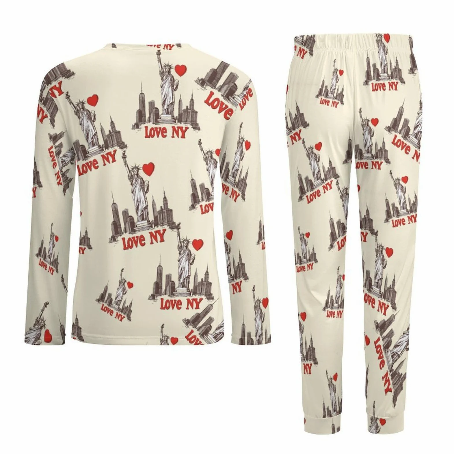 Love Ny New York - Conjunto de pijama para hombre, cuello redondo, ropa de dormir larga, 2 piezas