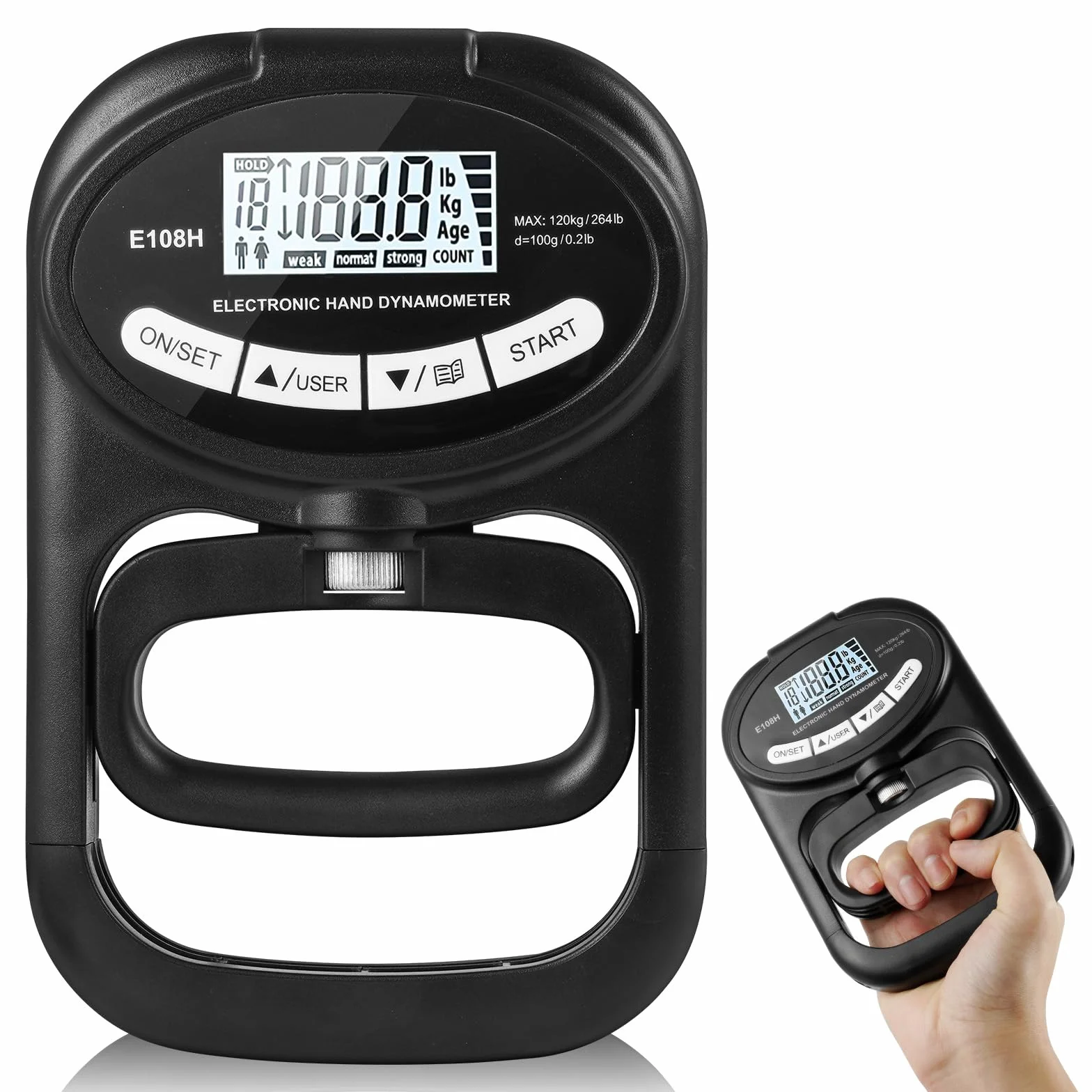 Dinamómetro de Mano Digital 265 lb 120 kg Entrenador de Fuerza de Agarre OSDUE