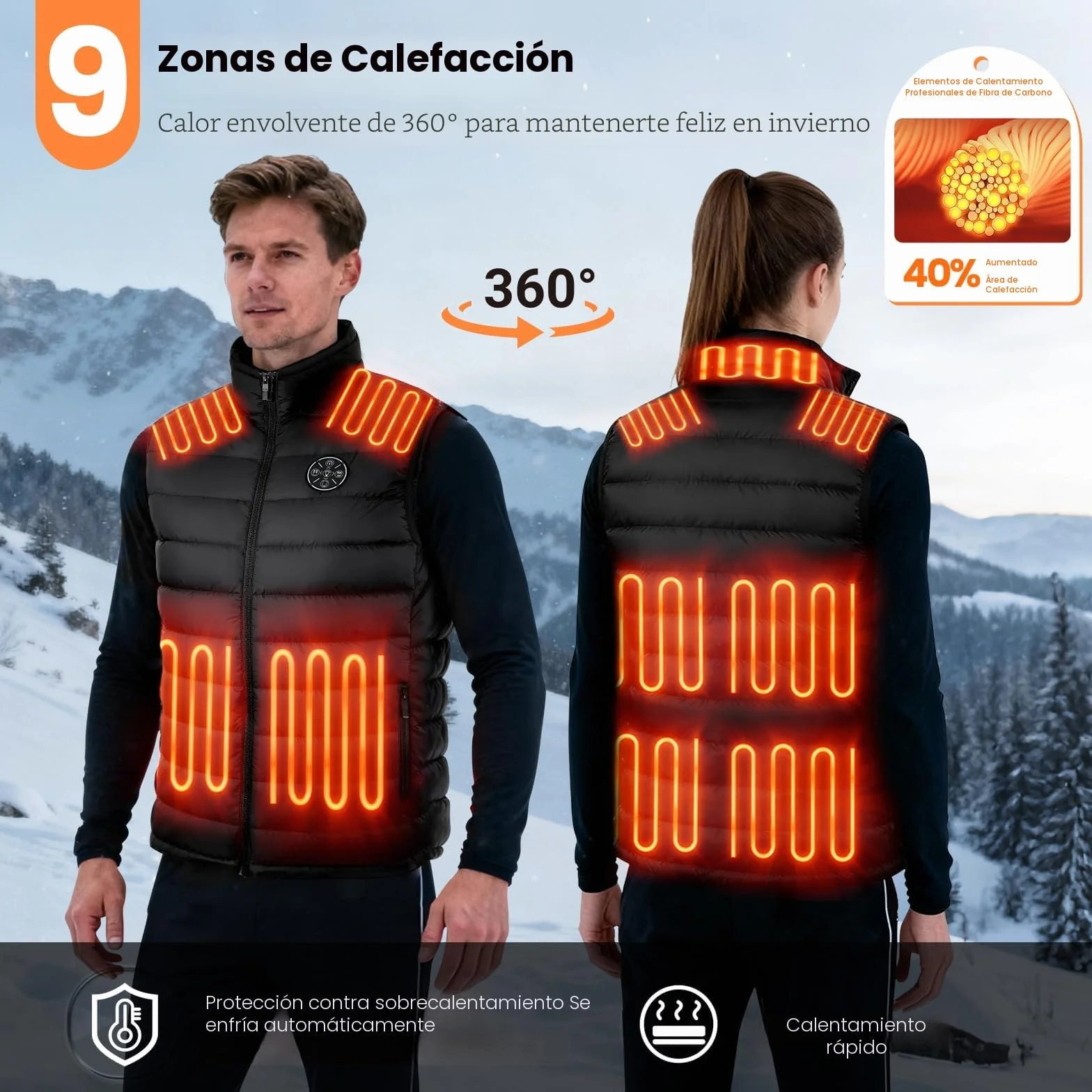 Chaleco Calefactable Hombre Mujer, Chaqueta Calefactable con 20000mAh Bateria, Chalecos Calefactables con 9 Zonas de Calefacción para Exteriores, Ropa Calefactables Para el Invierno (L)