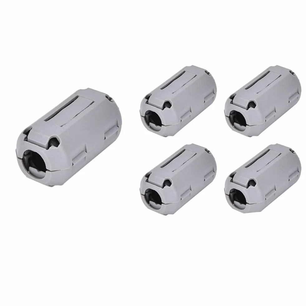 Anillo de filtro supresor de ruido de núcleo de ferrita, clip de cable de 5 mm para reducción de RFI, gris, paquete de 2