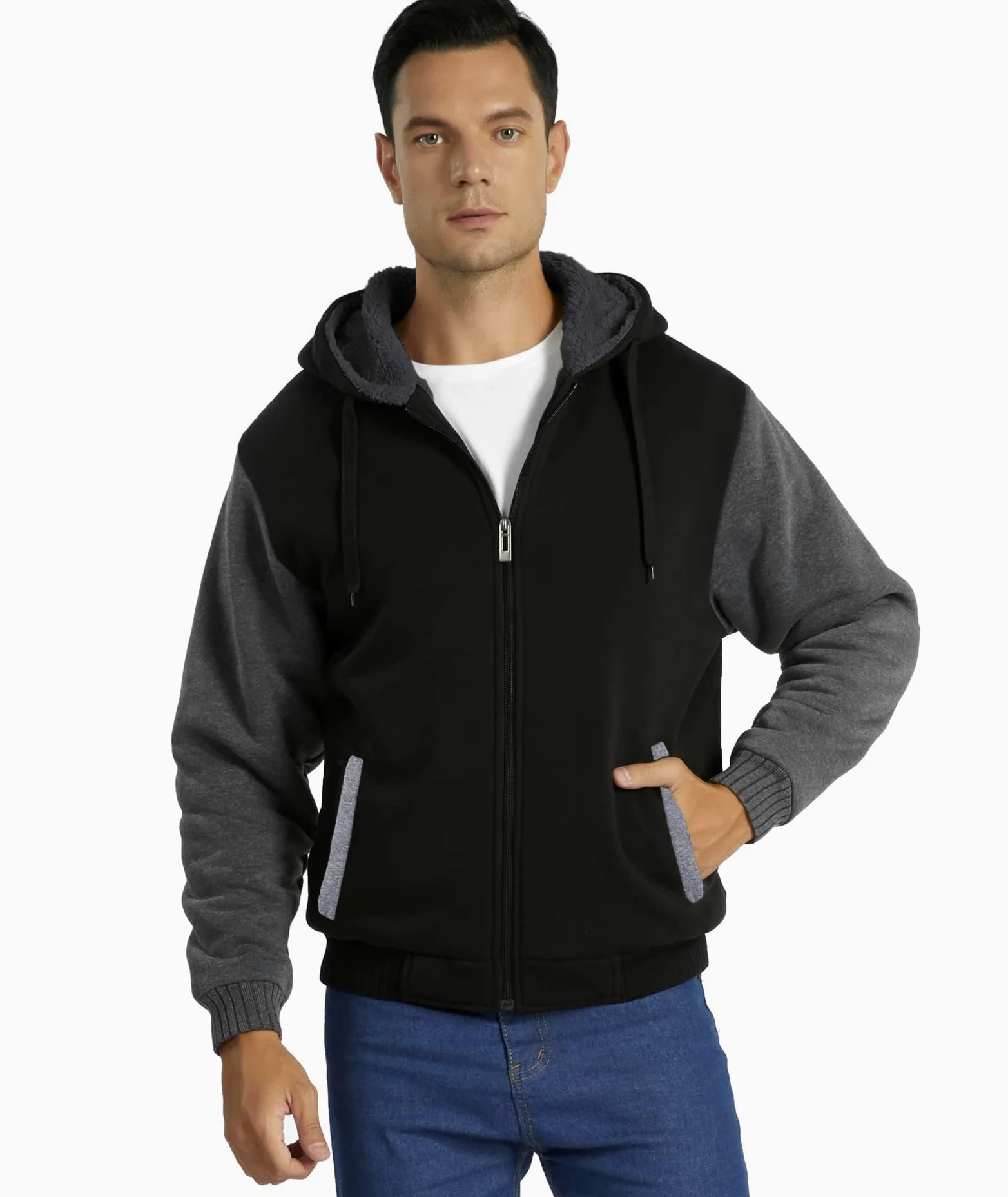 Little Beauty Sudaderas con capucha para hombre, con cremallera, forro polar, forro de sherpa, lana de invierno, sudadera pesada