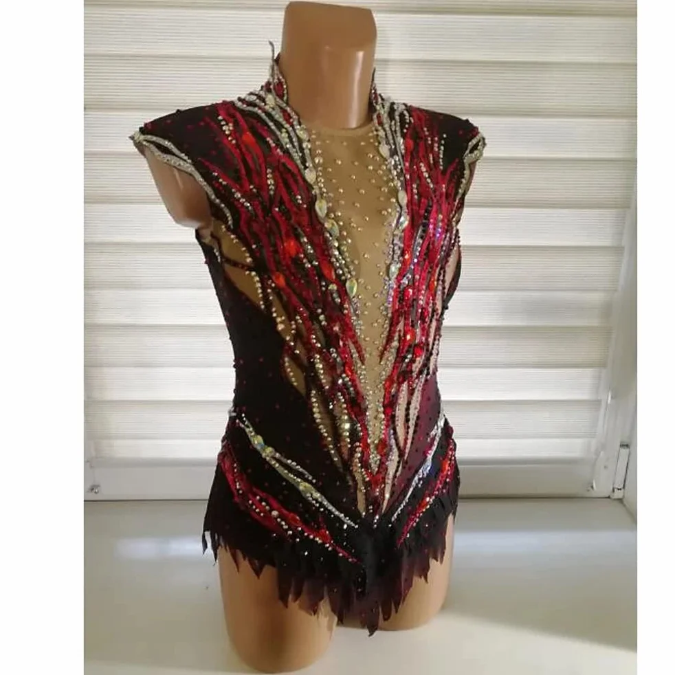 Maillot De Gimnasia Profesional para Niñas Vestidos De Competición para Patinaje Artístico sobre Hielo para Mujer Ropa De Gimnasia Rítmica Hecha A Mano Alta Elasticidad