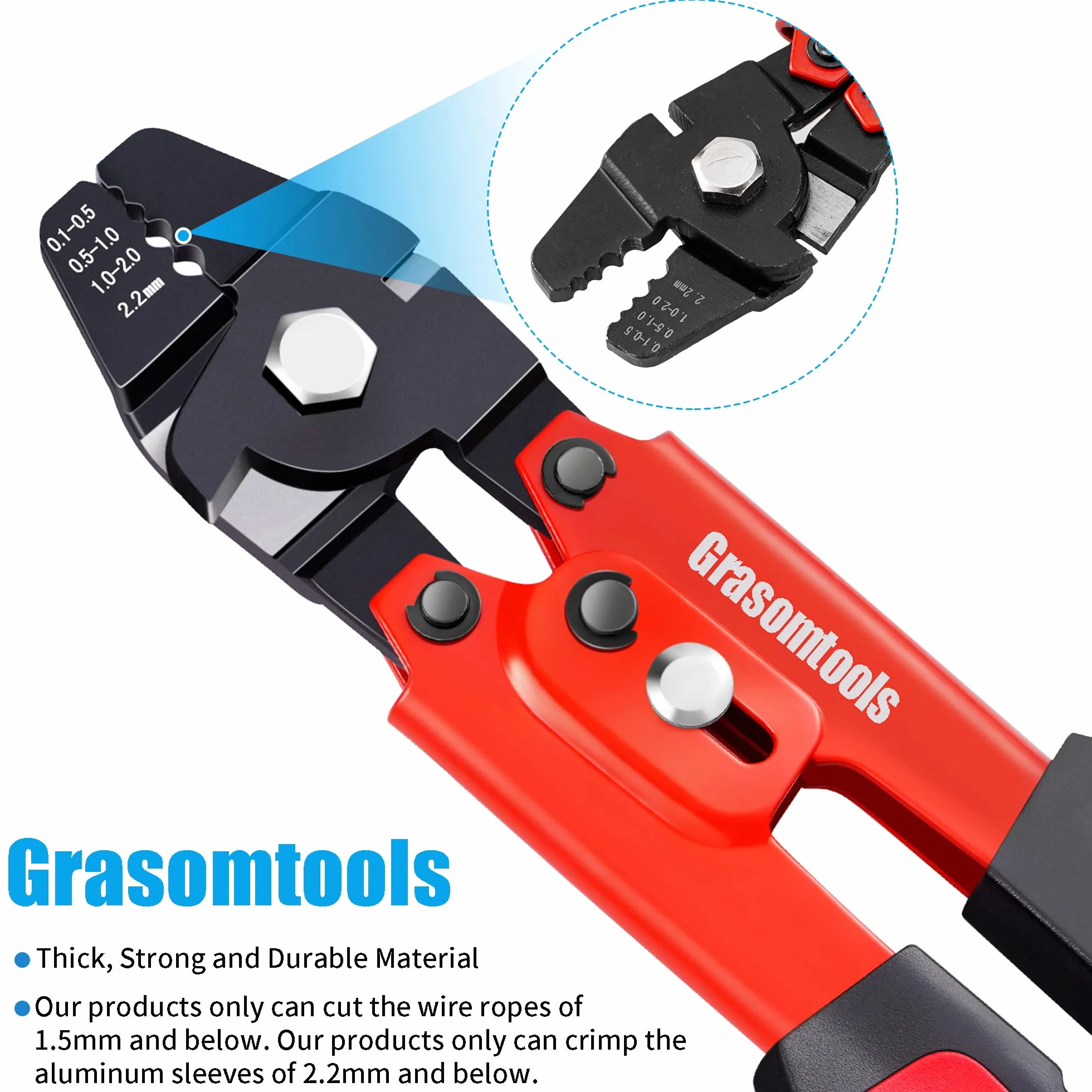 Herramienta de crimpado de cable de acero, kit de 100 piezas, manguitos de aluminio de doble barril, hasta 2,2 mm