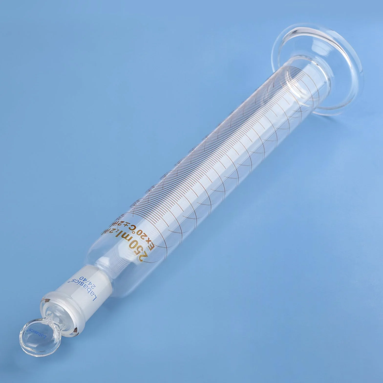 Labasics Cilindro Graduado con Tapón 250 ml Vidrio Borosilicato Junta Esmerilada 24/40 Laboratorio Medición Líquidos