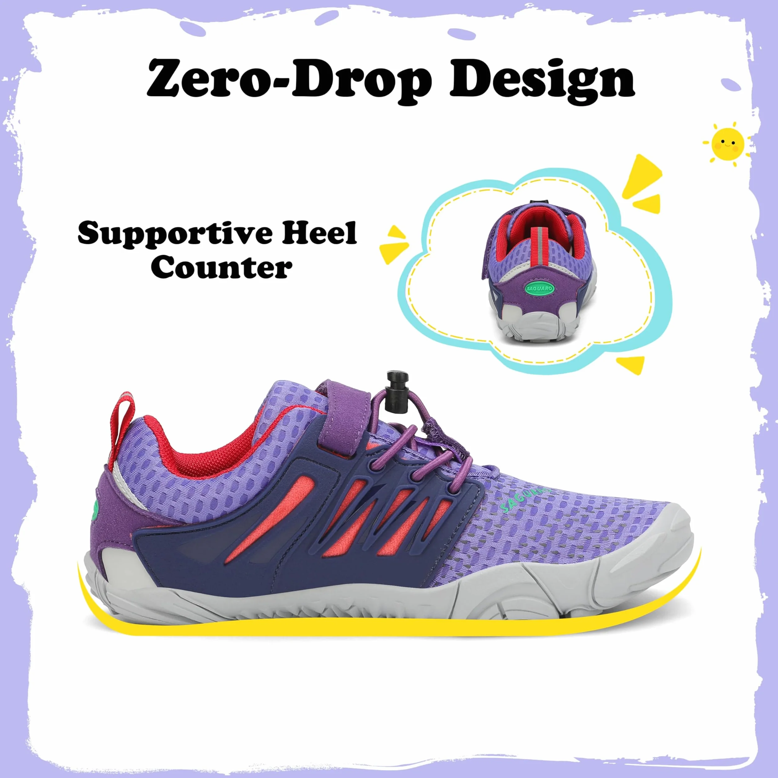 SAGUARO Niños Niño Niña Zapatillas Barefoot Zapatos Minimalistas Transpirables Calzado Barefoot Antideslizante Zapatillas de Trail Running Morado,Gr.29