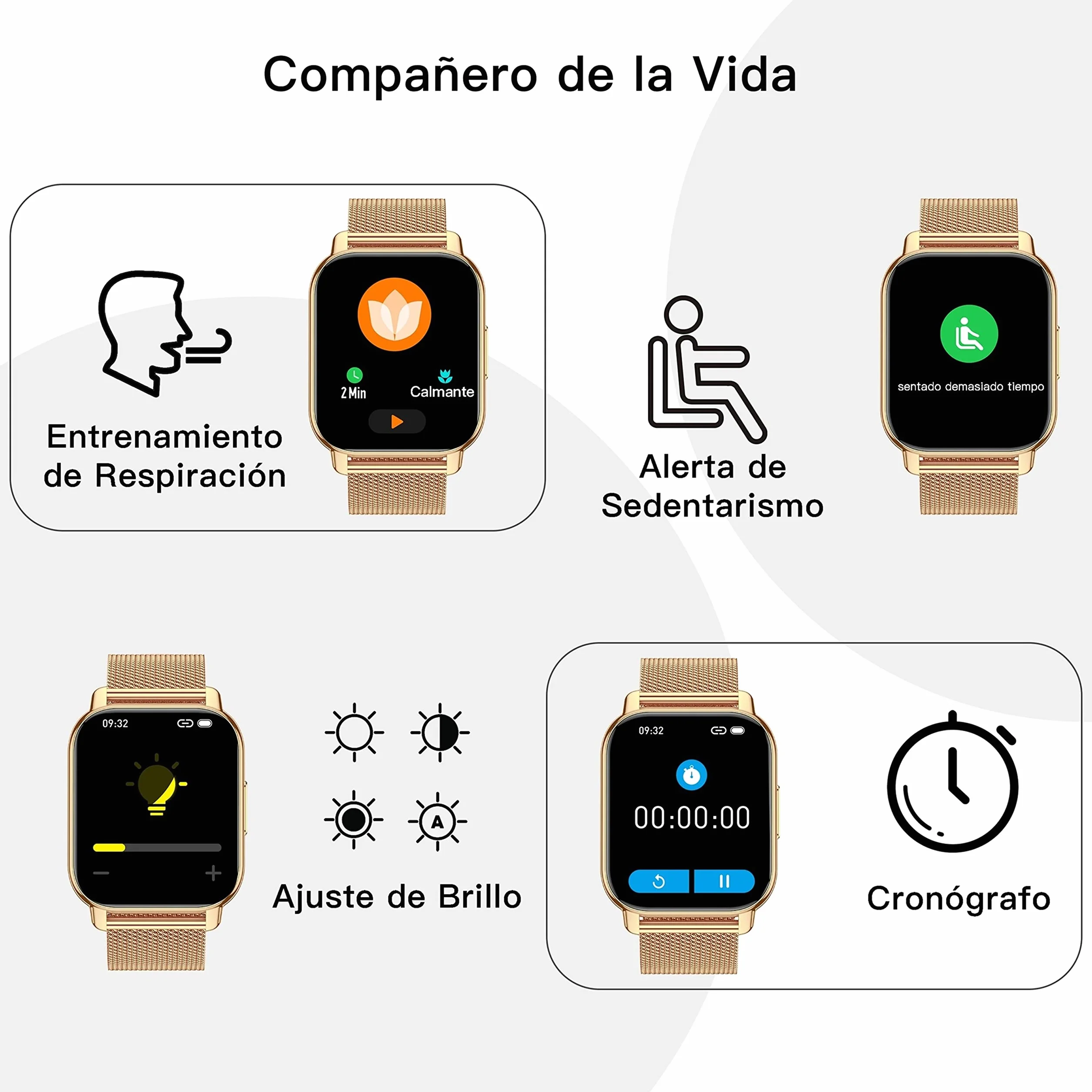 Popglory Reloj Inteligente Mujer, Llamadas/Presión Arterial/100+ Deportes Smartwatch Mujer, Frecuencia respiratoria Frecuencia Cardíaca Oxígeno en Sangre Sueño, Reloj Android iOS