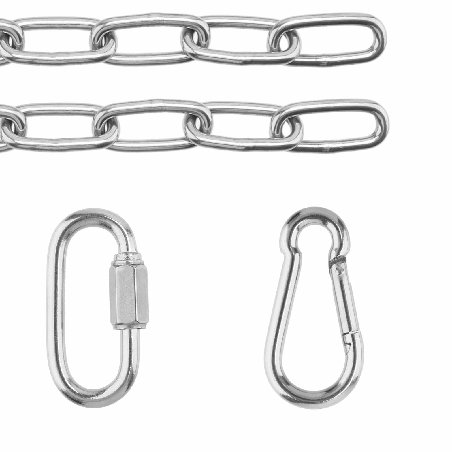 Cadena de acero inoxidable 4 mm 60 cm para silla colgante con ganchos M5 y hebillas