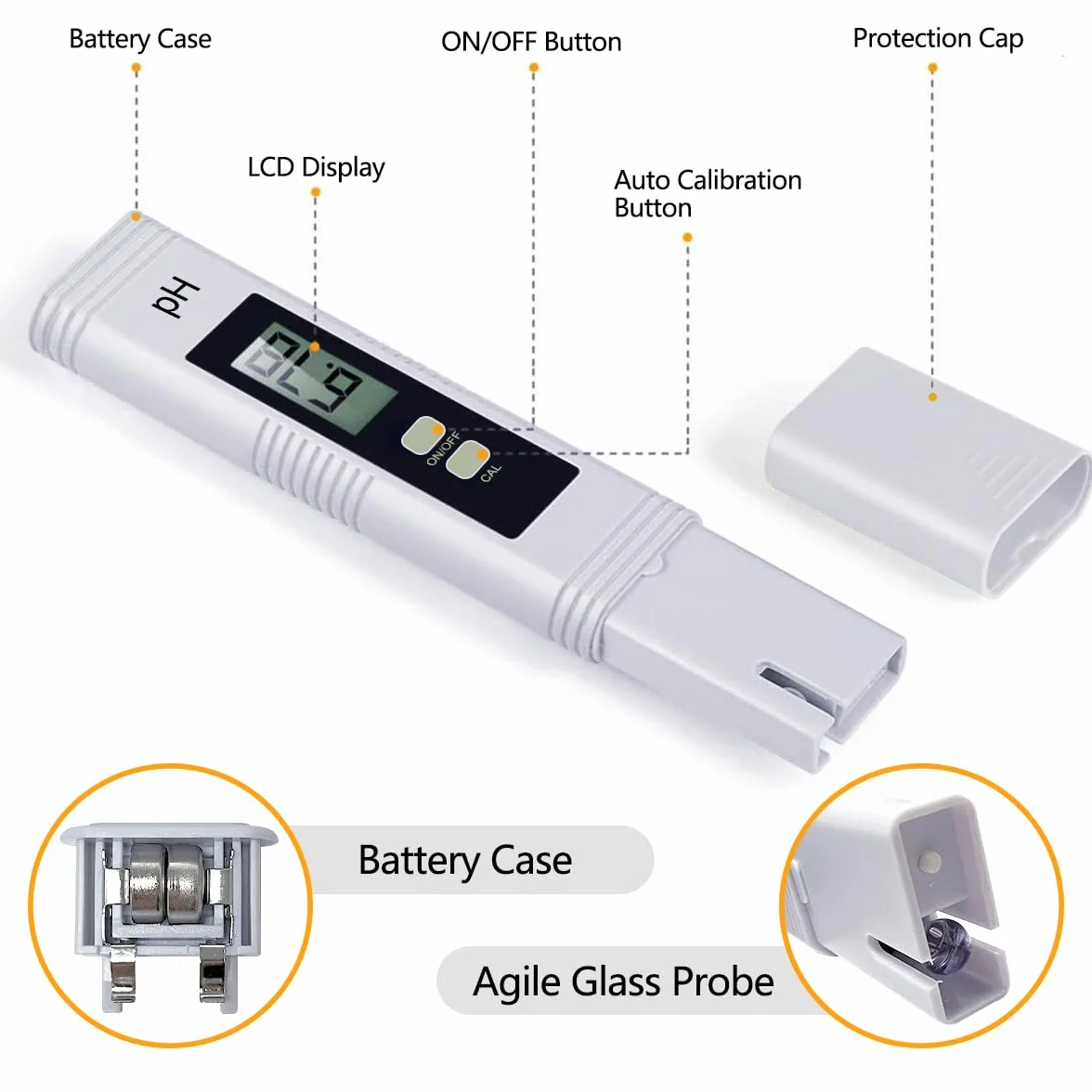 Medidor de pH Digital 0-14 para Agua, Piscina, Acuario, Hidroponía