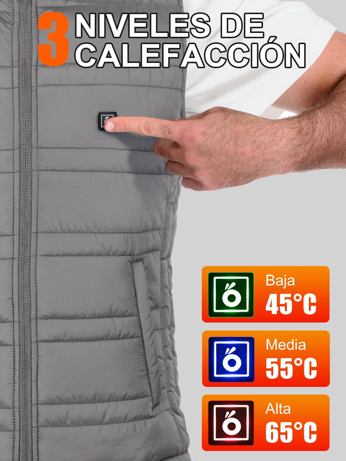 UNBON Chaleco Calefactable Hombre con Batería USB 10000mAh, Chaleco Térmico Eléctrico Calefactor Hombre con 3 Temperaturas 6 Zonas de Calor, Chaqueta Calefactable para Moto Caza Trabajo