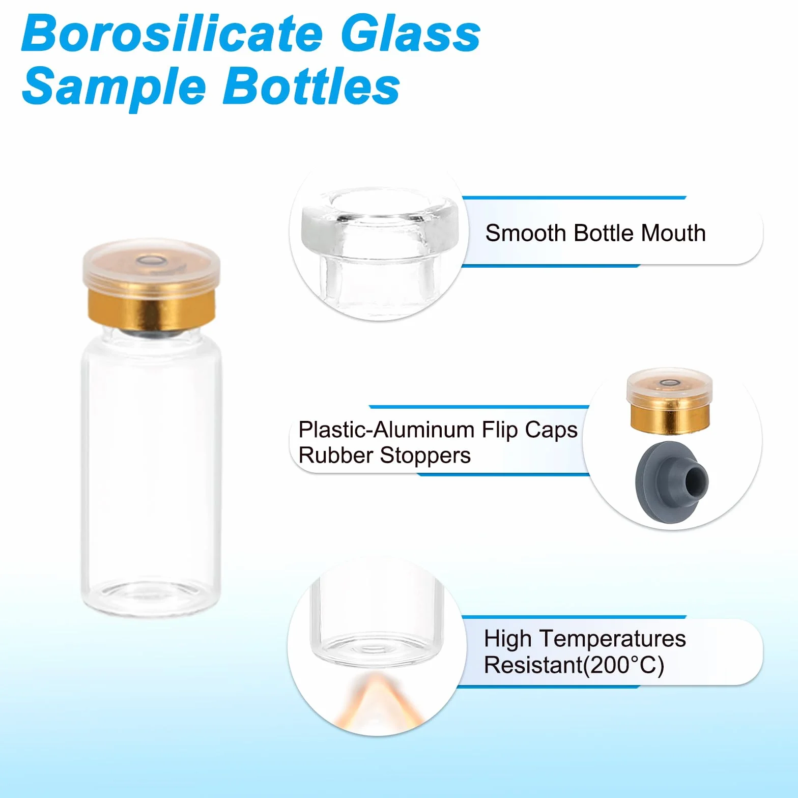 PATIKIL 12 Piezas Viales Muestra Vidrio Borosilicato Transparente 10 ml Tapa Aluminio Plástico Tapón Goma Almacenamiento Sólidos