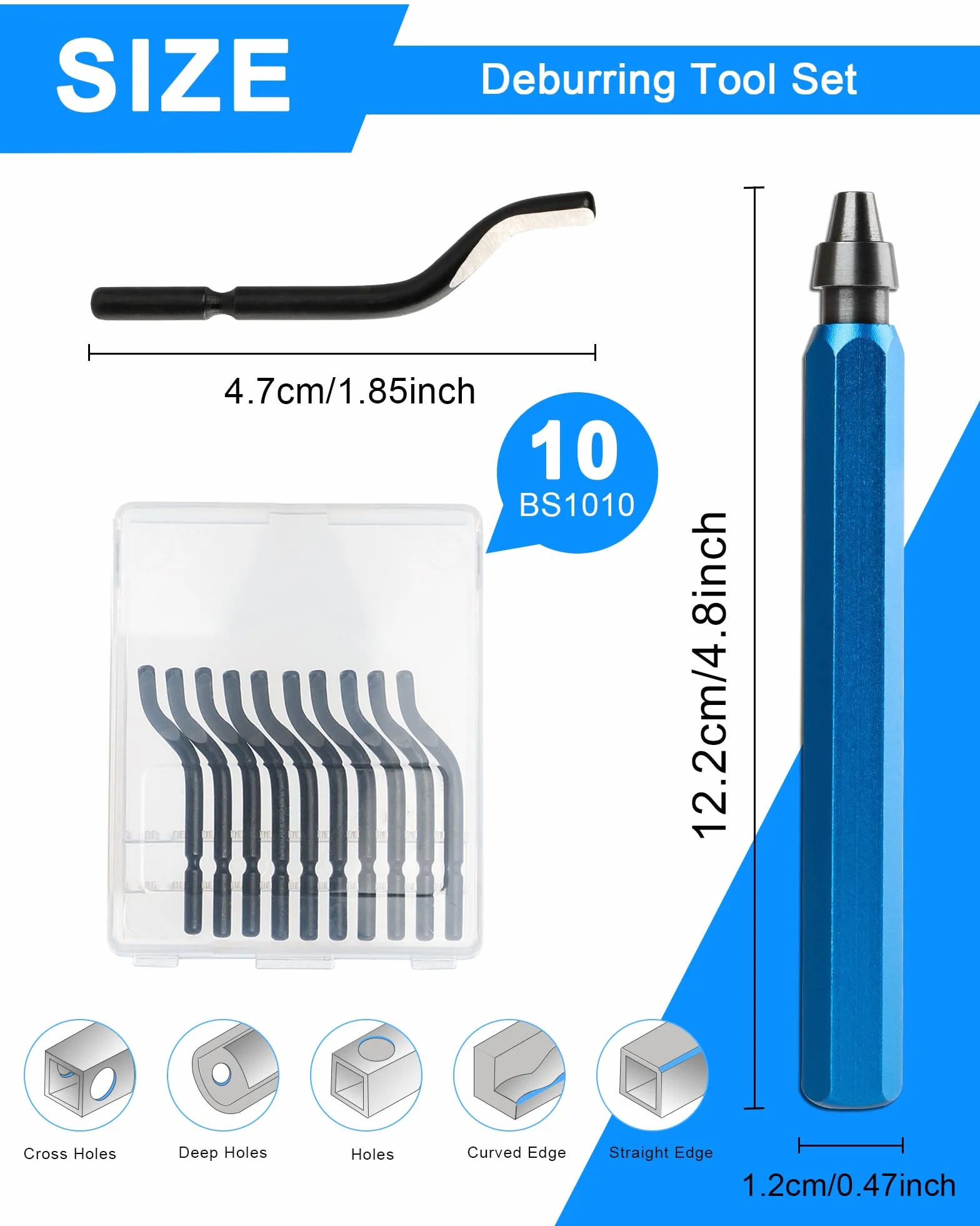 Desbarbador Metal 360° con 10 Cuchillas HSS y Mango de Aluminio para Impresora 3D, Plástico, Acero, Cobre