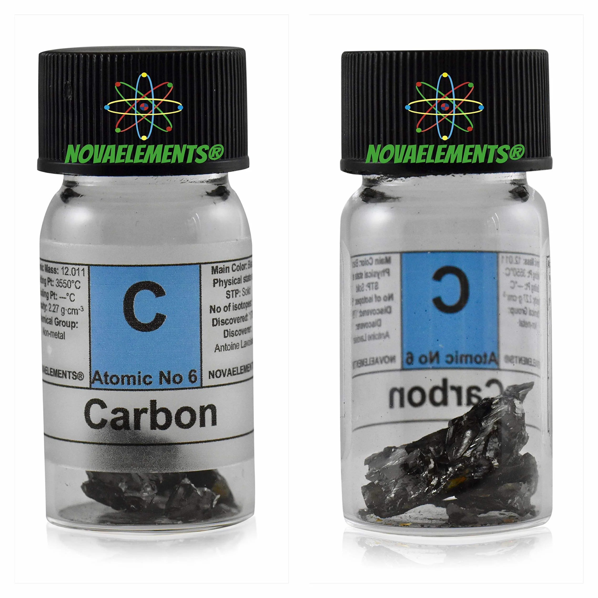 Carbono amorfo elemento 6 C sólido 99,9% 1 gramo vial de vidrio