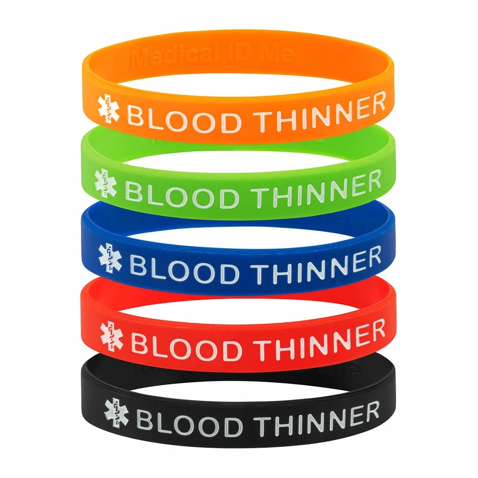 Pulseras de alerta médica anticoagulantes silicona 18-21 cm paquete 5