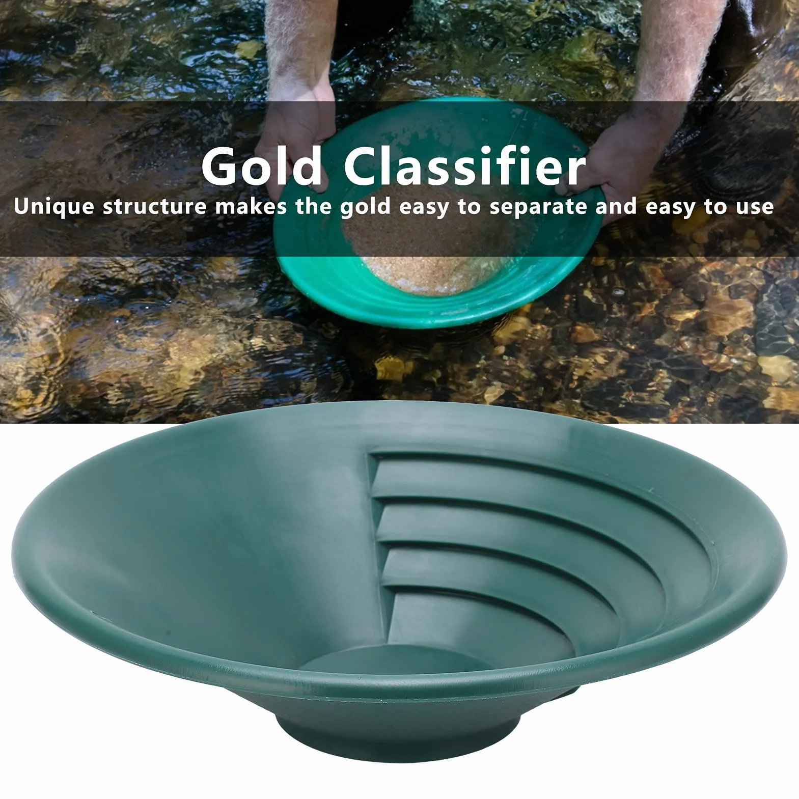 Bandeja de Prospección Oro 260mm Equipo Manual Lavado Minería Recuperación Oro Fino Tamiz