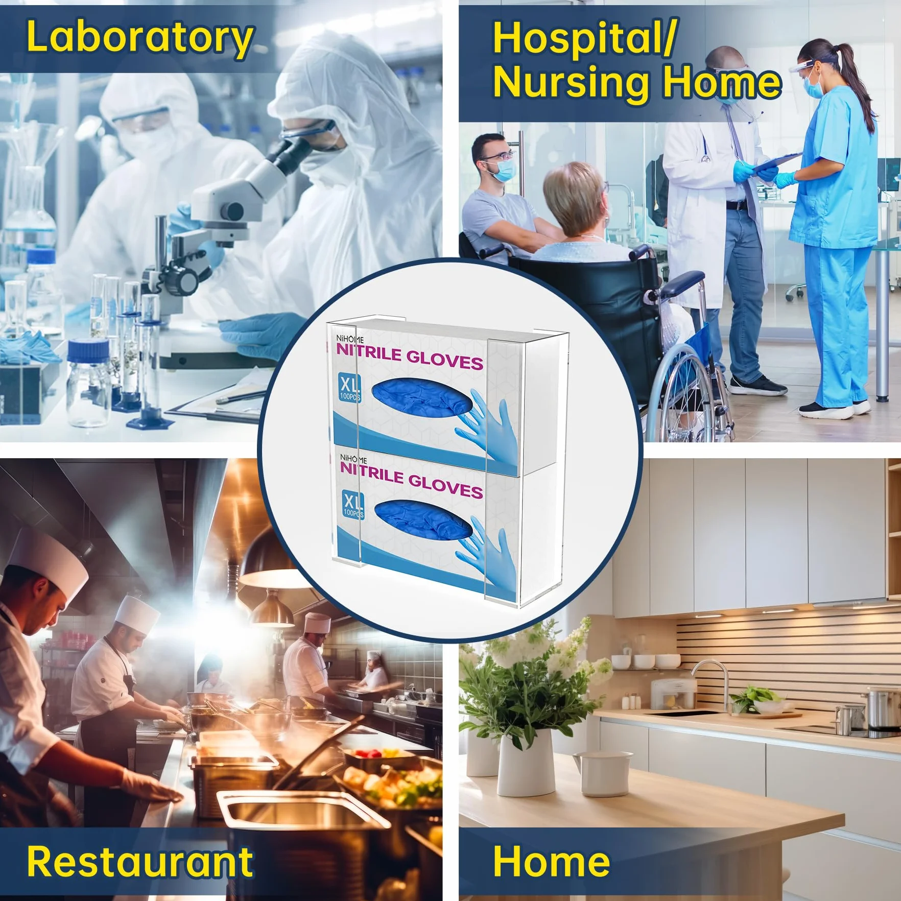 NiHome Soporte de Pared para Guantes, Dispensador para 2 Cajas, Cocina, Baño, Laboratorio