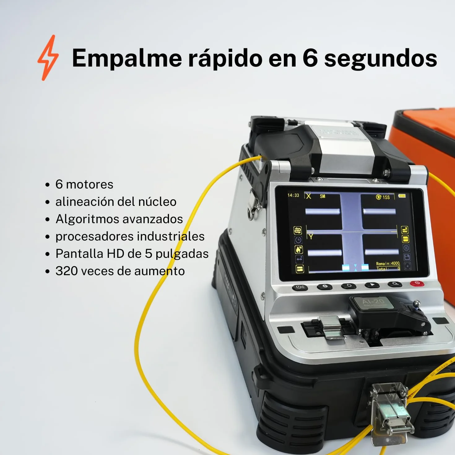 Fusionadora de fibra óptica AI-20 con cortadora eléctrica, kit de empalmador con OPM VFL y batería de 7800 mAh