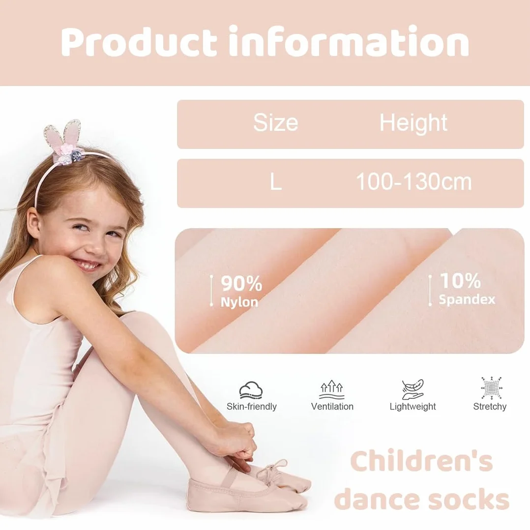 Medias de ballet 80D elásticas transpirables para niñas pequeñas Rosa nude