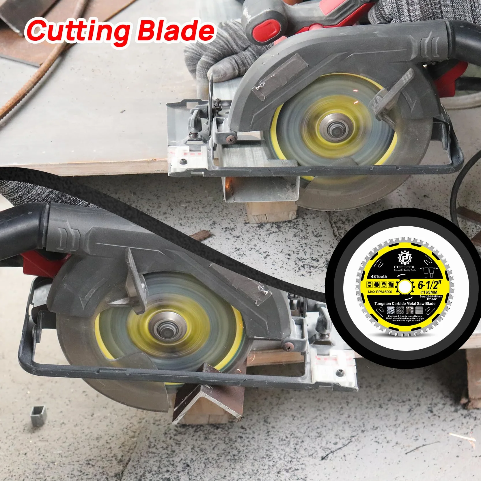 FOCSTOL Hoja de Sierra Circular para Metal 165mm x 20mm x 15,875mm 48 Dientes Disco Corte Acero Inoxidable