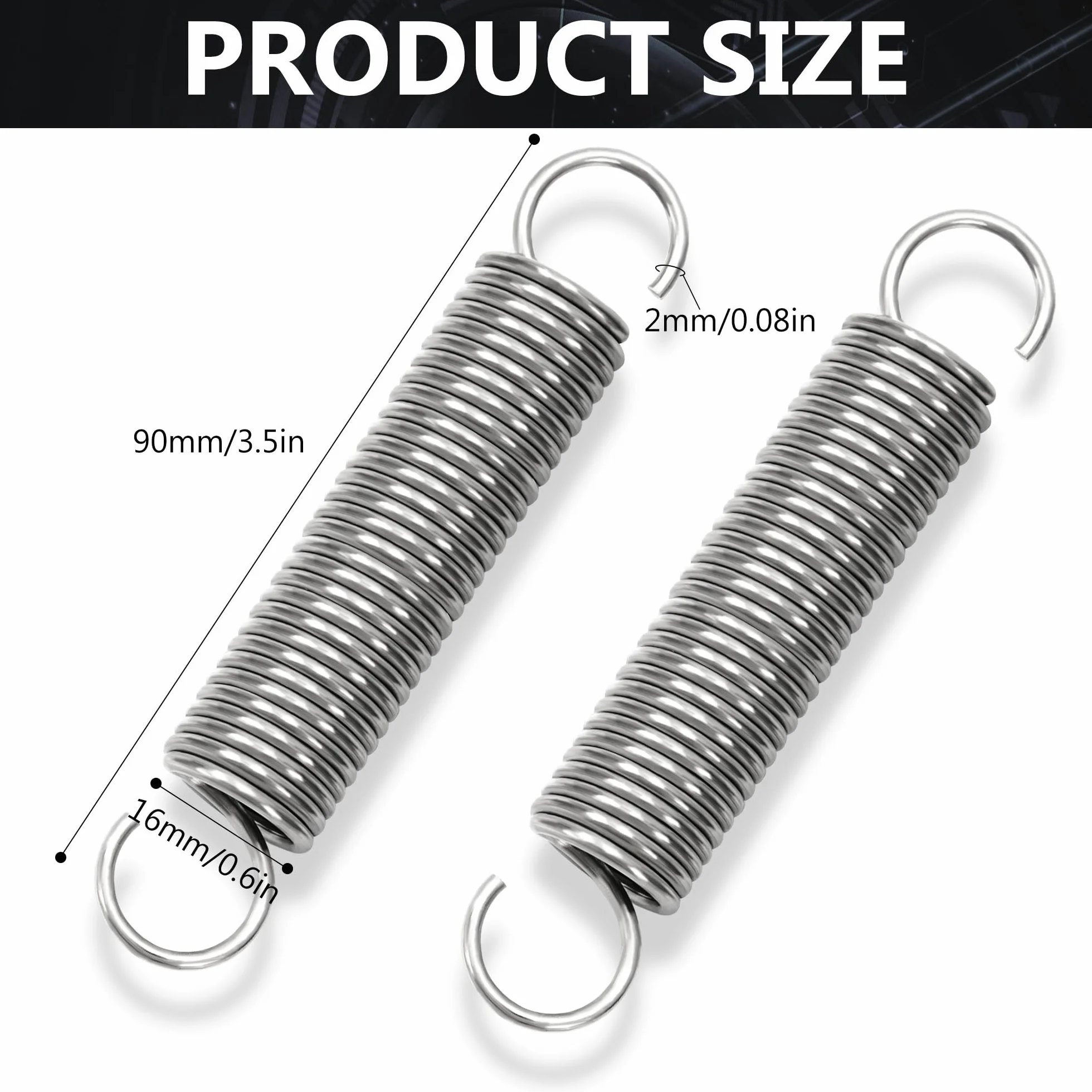 Resortes de Tensión 90mm Muelles de Extensión Acero Inoxidable Diámetro Exterior 16mm Alambre 2mm Fuerza Resorte 8,8KG 2 Piezas