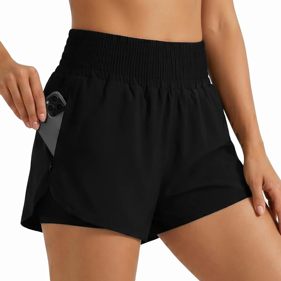 Aolso Shorts de Natación Mujer, Bikini Verano Short Pantalones Cortos, Shorts de Playa Secado Rapido con Bolsillos y Control de Abdomen para Playa Surf Vacaciones Deportes Acuáticos y Exterior-M/L