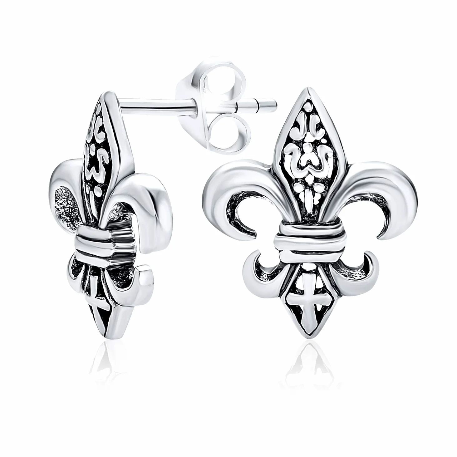 Pendientes De Botón De Lirio Símbolo Antiguo Unisex Para Mujeres Hombres Y Adolescentes En Plata De Ley Oxidada .925