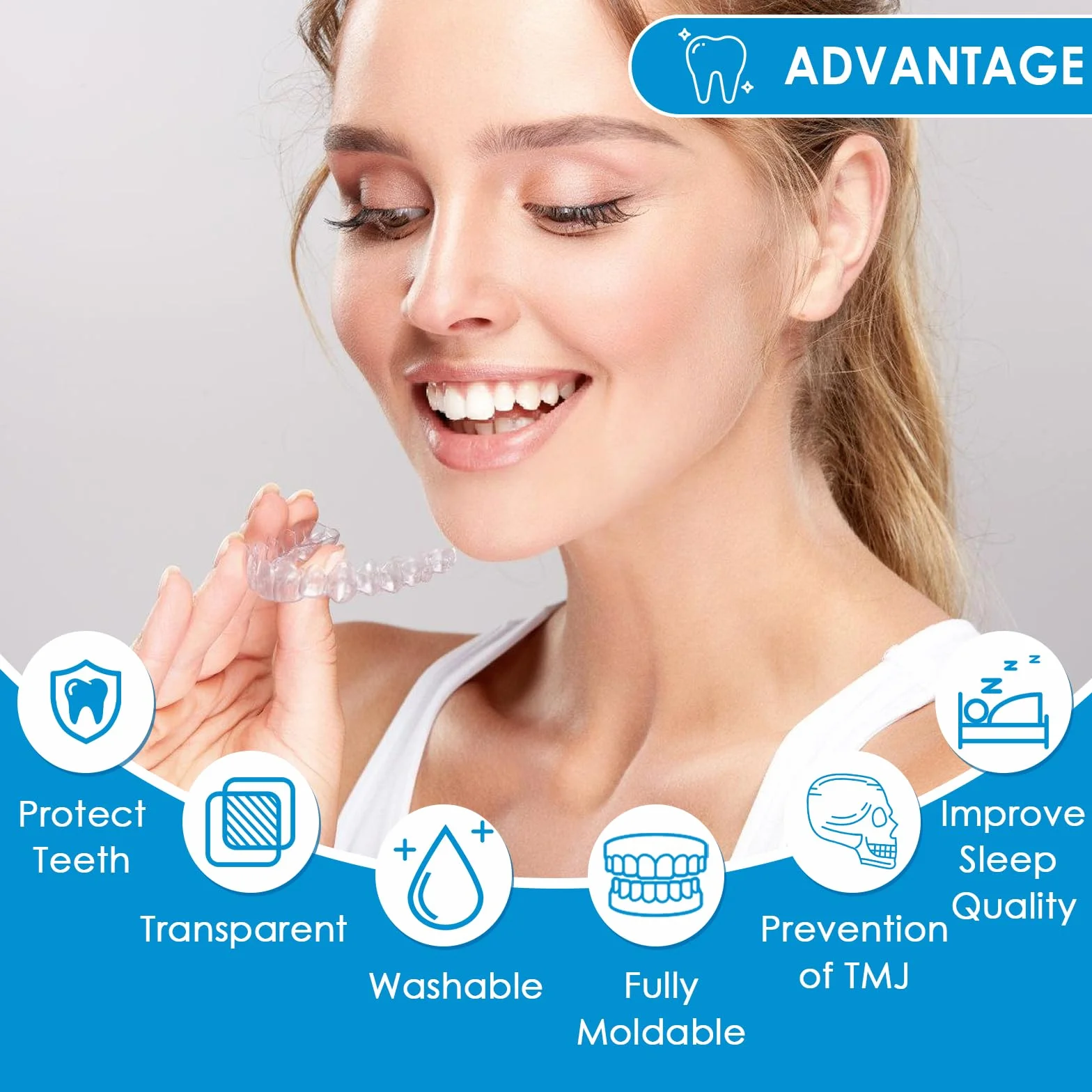 Férula Descarga Bruxismo Moldeable 4 Piezas, 2 Tamaños, Kit Protección Dental con Caja Higiene, Protector Bucal Dormir
